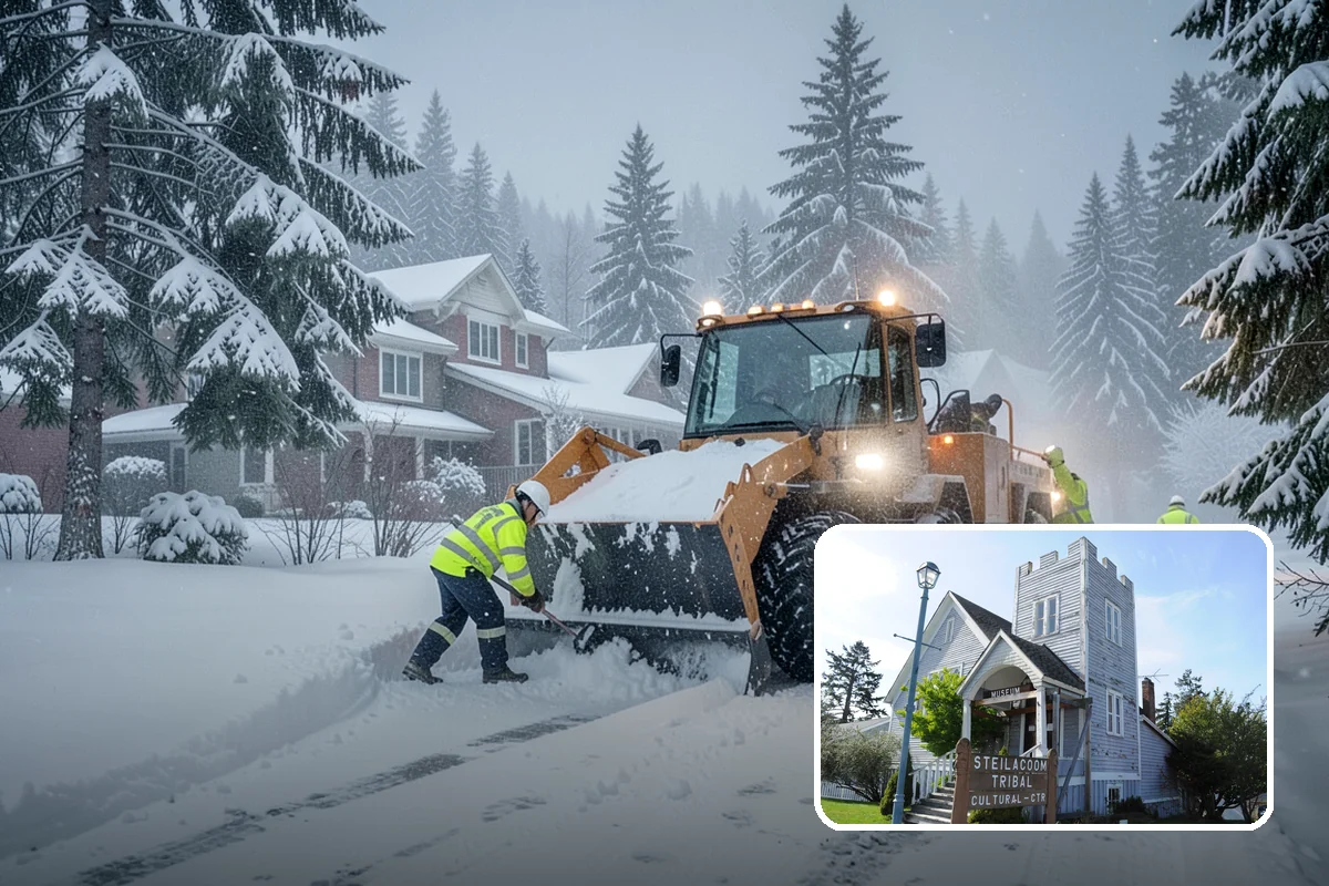 Early Morning Snow Removal in Steilacoom, Pierce County, WA - Focused on the critical pre-opening window