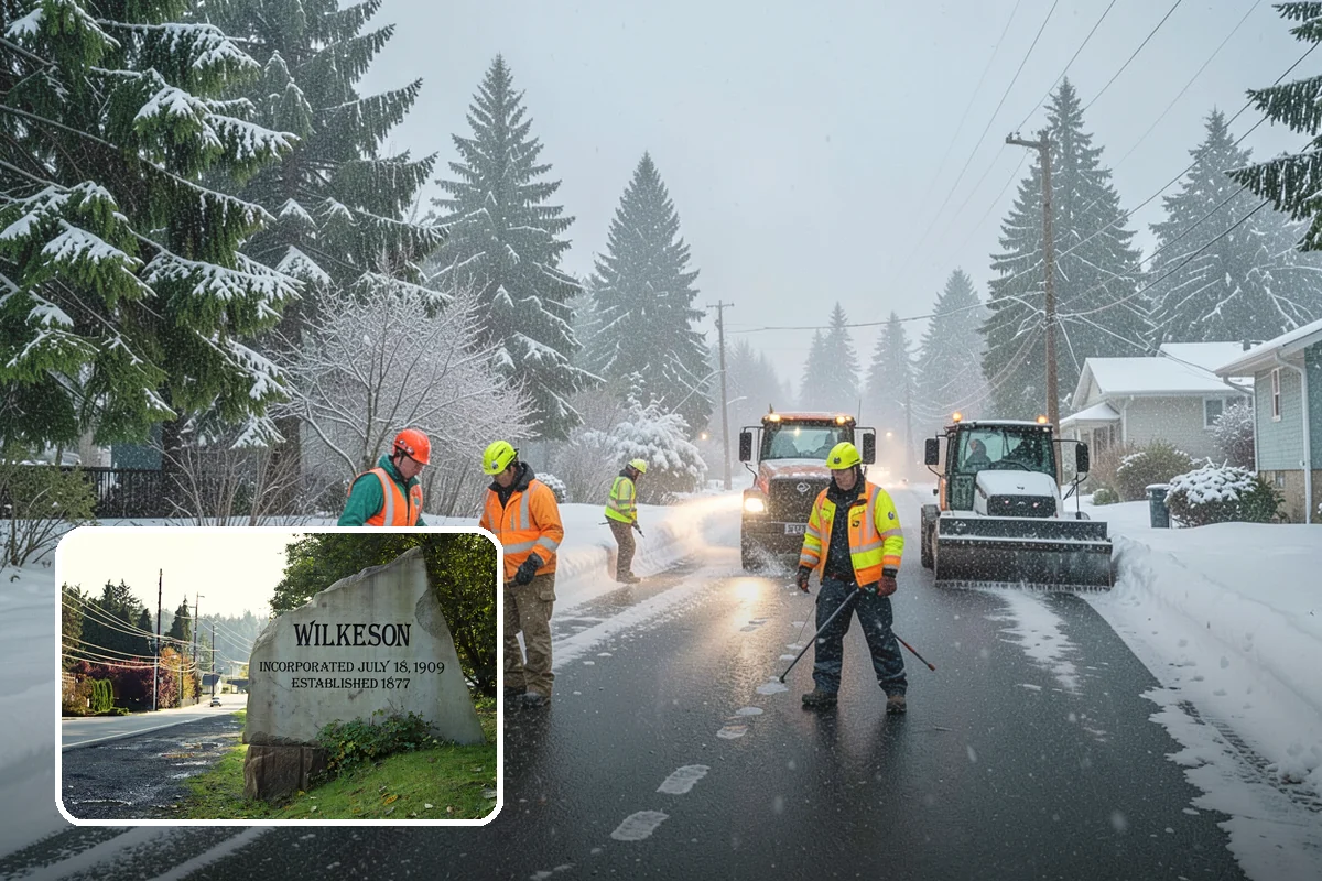 Early Morning Snow Removal in Wilkeson, Pierce County, WA - Focused on the critical pre-opening window