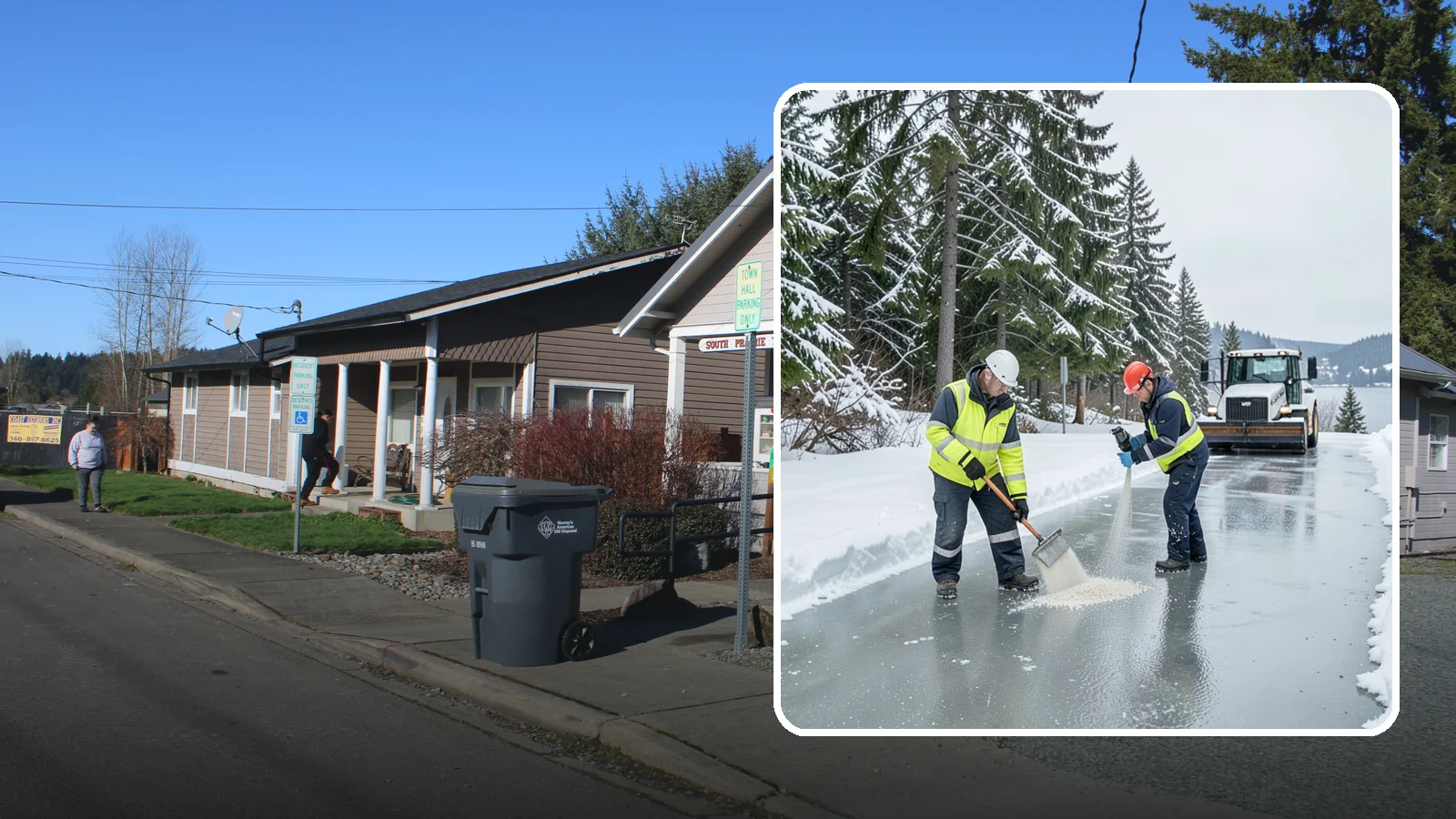 Eco-Friendly Ice Melt in South Prairie, Pierce County, WA - Eco-friendly ice melt uses lower-impact deicers that protect Puget Sound waterways, soil, and native plantings.