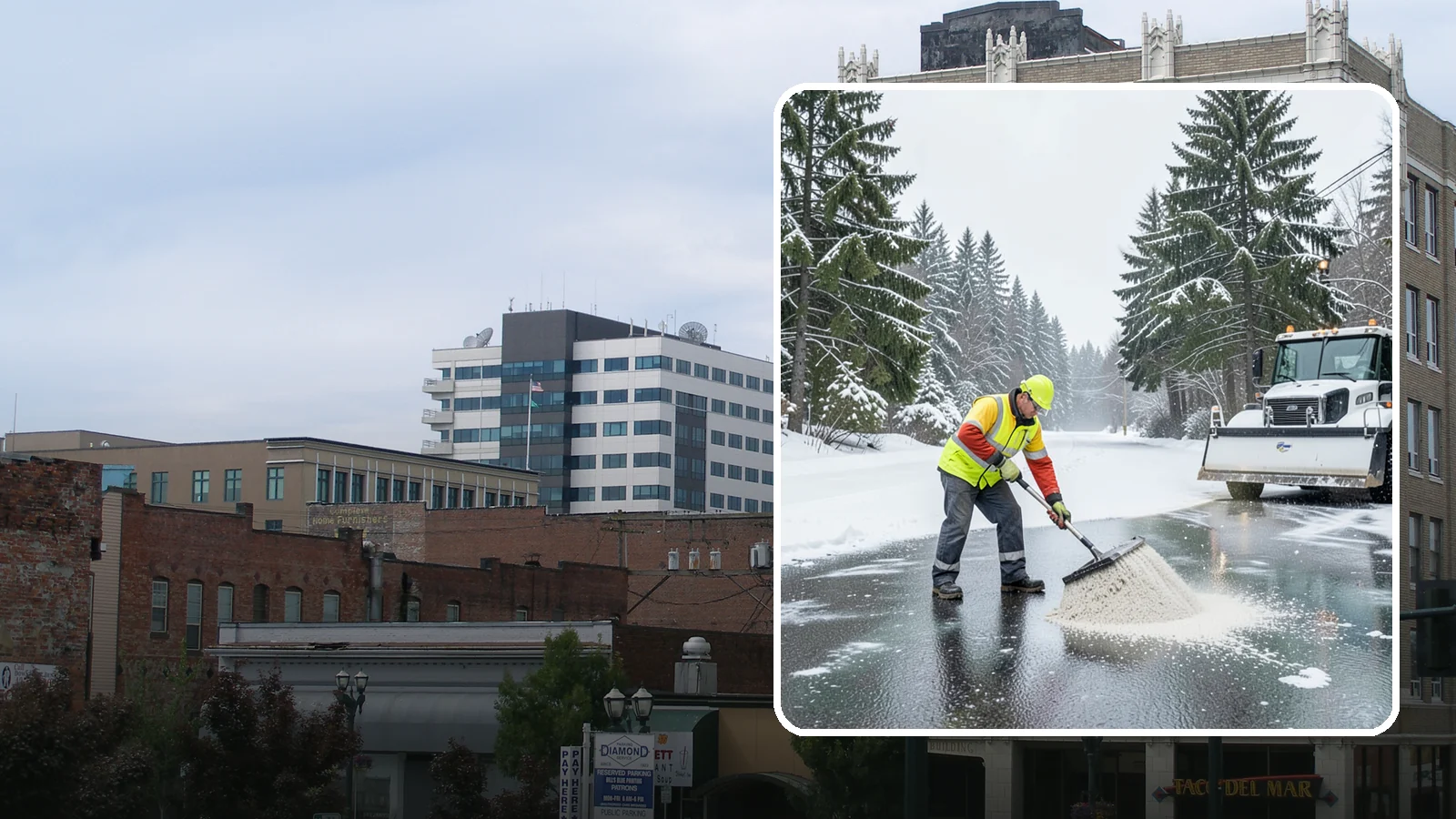 Emergency Deicing in Everett, Snohomish County, WA - We respond fast across Western Washington to treat icy lots, walks, and entrances when a freeze turns your surfaces into a slip...