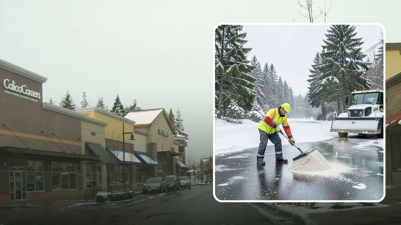 Emergency Deicing in Mill Creek, Snohomish County, WA - We respond fast across Western Washington to treat icy lots, walks, and entrances when a freeze turns your surfaces into a slip...