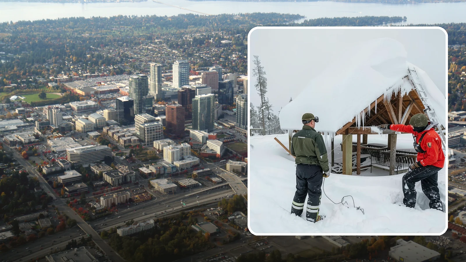 Emergency Roof Snow Removal in Bellevue, King County, WA - We respond urgently to dangerous roof snow loads when a structure is at immediate risk.