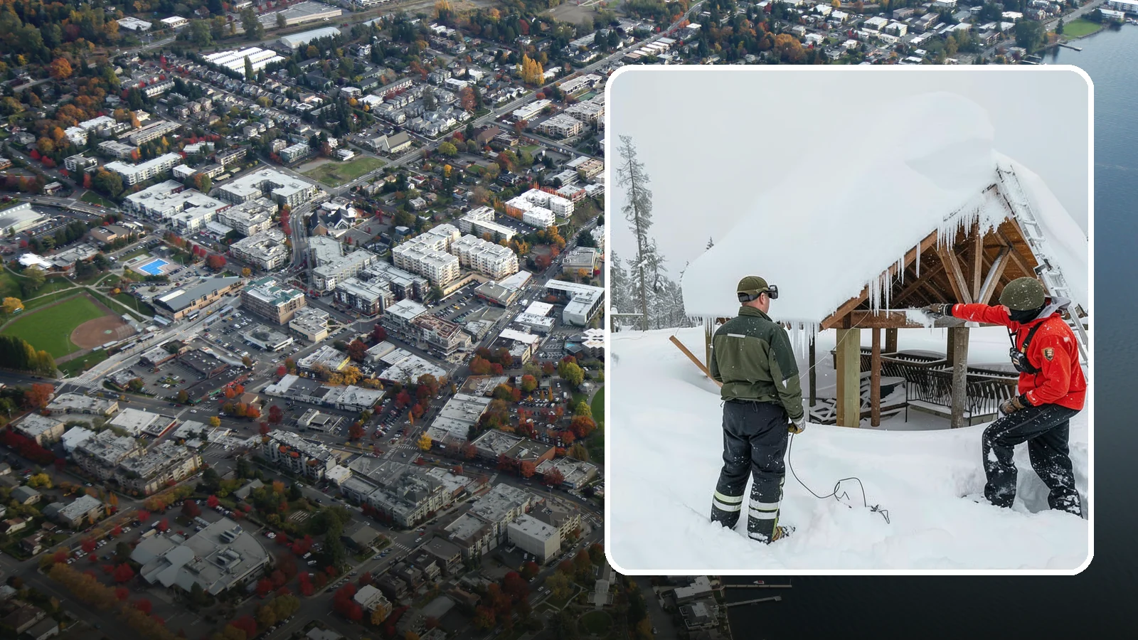 Emergency Roof Snow Removal in Kirkland, King County, WA - We respond urgently to dangerous roof snow loads when a structure is at immediate risk.