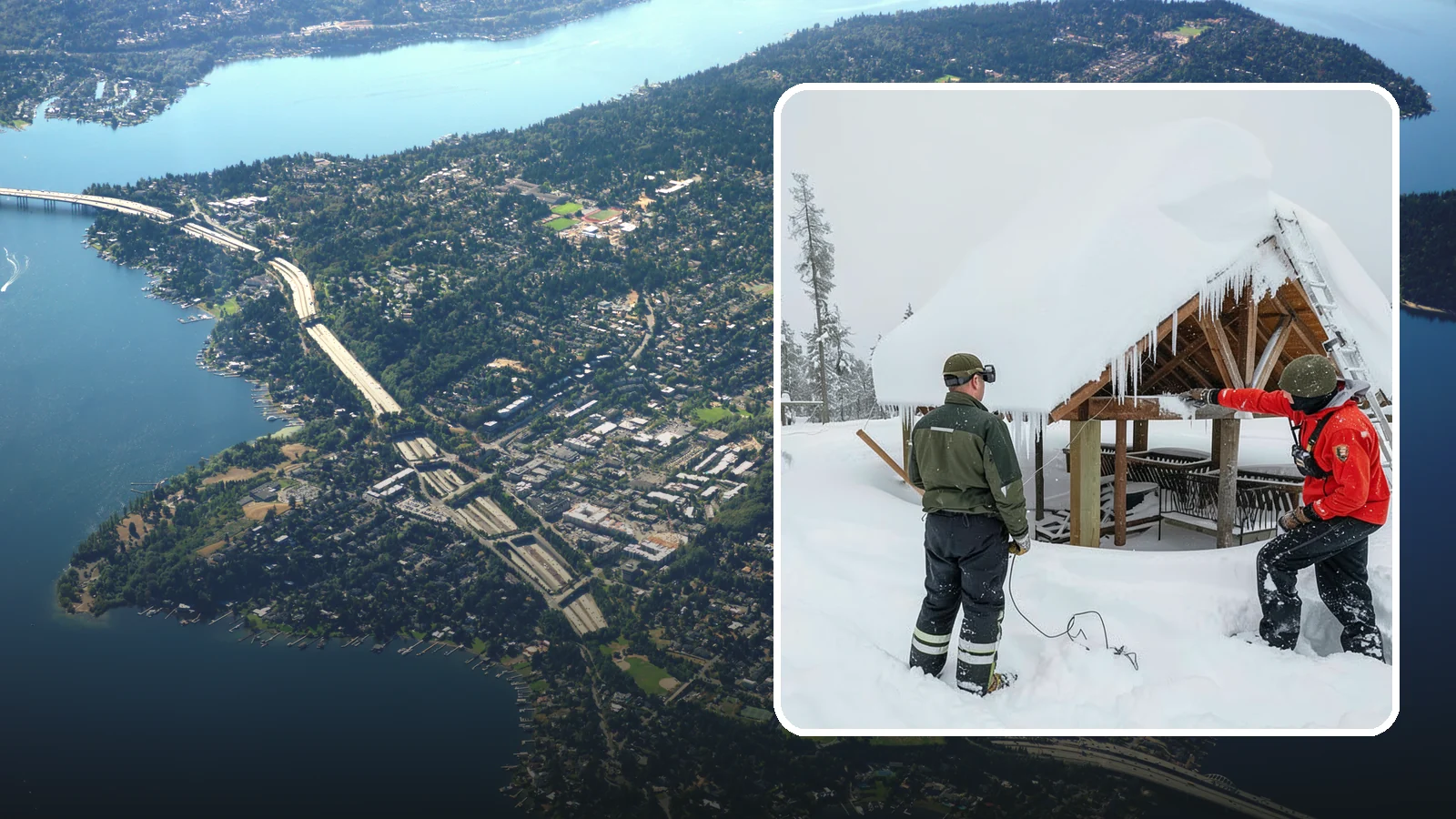 Emergency Roof Snow Removal in Mercer Island, King County, WA - We respond urgently to dangerous roof snow loads when a structure is at immediate risk.