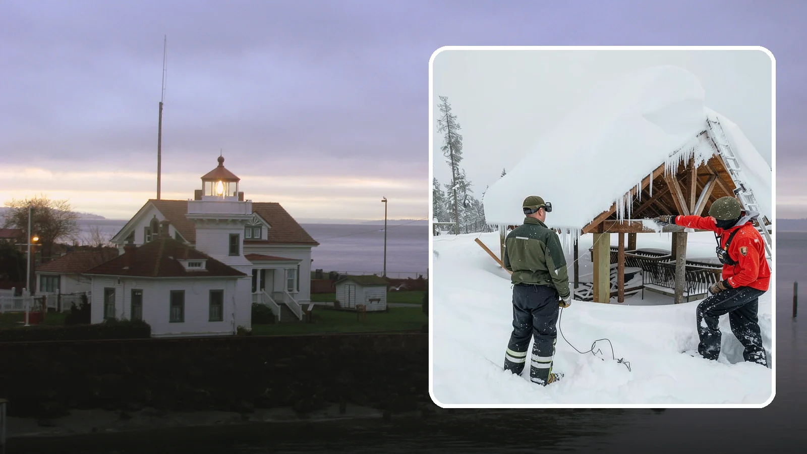 Emergency Roof Snow Removal in Mukilteo, Snohomish County, WA - We respond urgently to dangerous roof snow loads when a structure is at immediate risk.