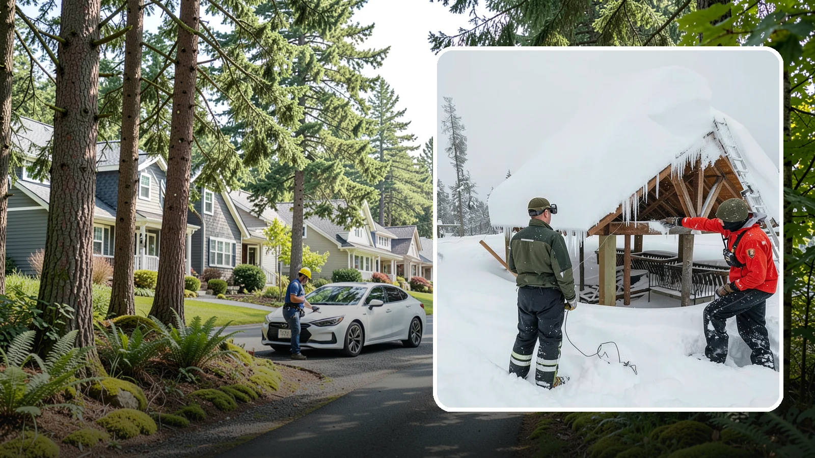 Emergency Roof Snow Removal in Normandy Park, King County, WA - We respond urgently to dangerous roof snow loads when a structure is at immediate risk.