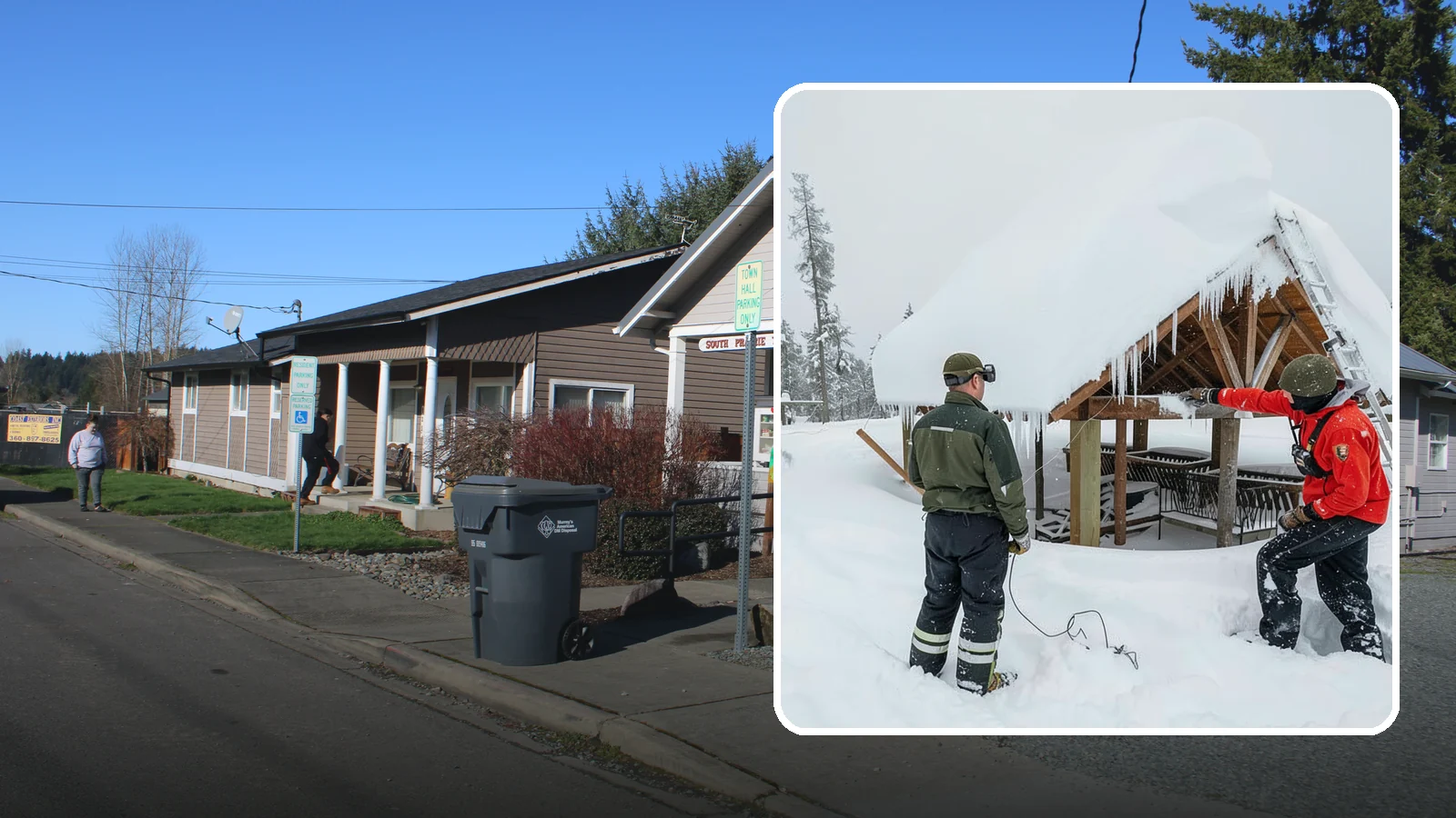 Emergency Roof Snow Removal in South Prairie, Pierce County, WA - We respond urgently to dangerous roof snow loads when a structure is at immediate risk.