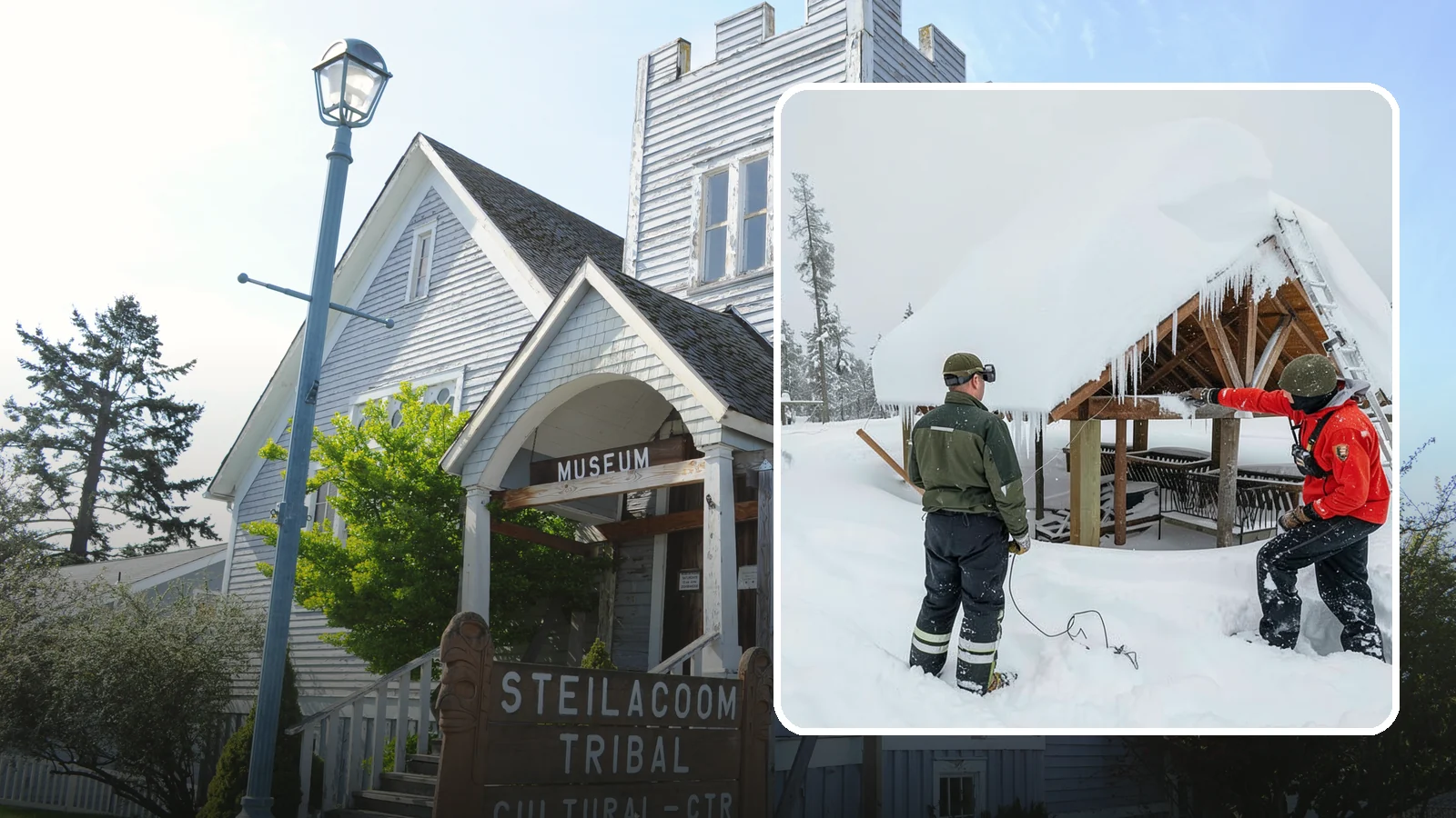 Emergency Roof Snow Removal in Steilacoom, Pierce County, WA - We respond urgently to dangerous roof snow loads when a structure is at immediate risk.