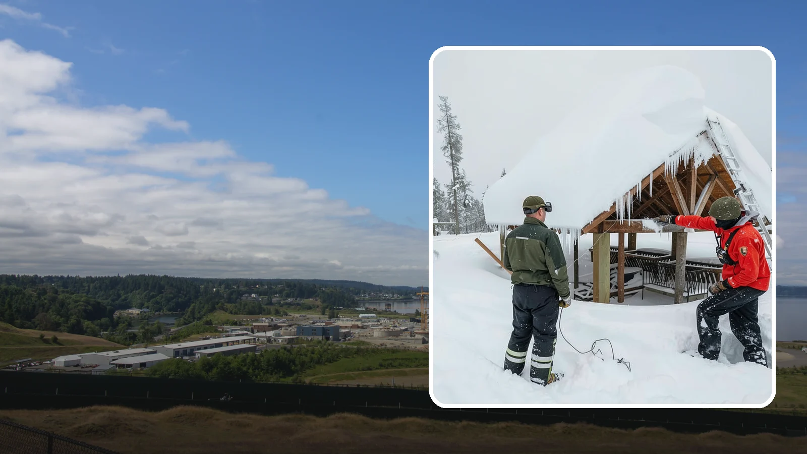 Emergency Roof Snow Removal in University Place, Pierce County, WA - We respond urgently to dangerous roof snow loads when a structure is at immediate risk.