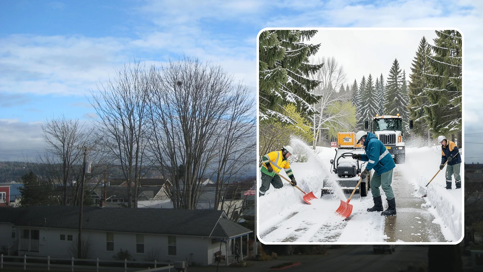 Emergency Shoveling in Langley, Island County, WA - We send crews out on demand across Western Washington to hand-clear walkways, entrances, and steps when snow needs to be gone...
