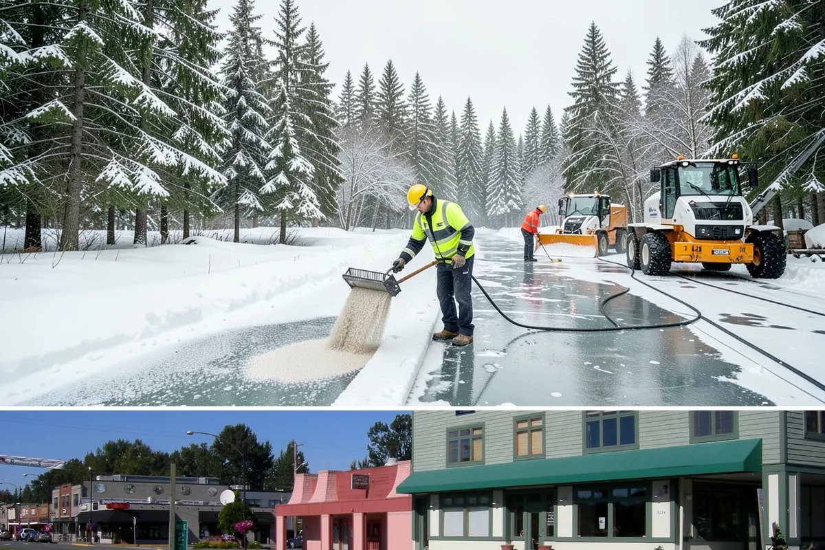 Emergency Sidewalk Clearing in Snoqualmie, King County, WA - Emergency sidewalk clearing is available throughout winter whenever a storm threatens compliance and pedestrian safety.