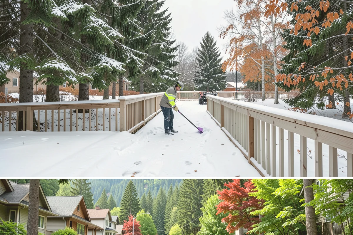 Entryway Clearing in Darrington, Snohomish County, WA - Entryway clearing is essential throughout the season, particularly during wet spells when slush and roof drip collect at the door.