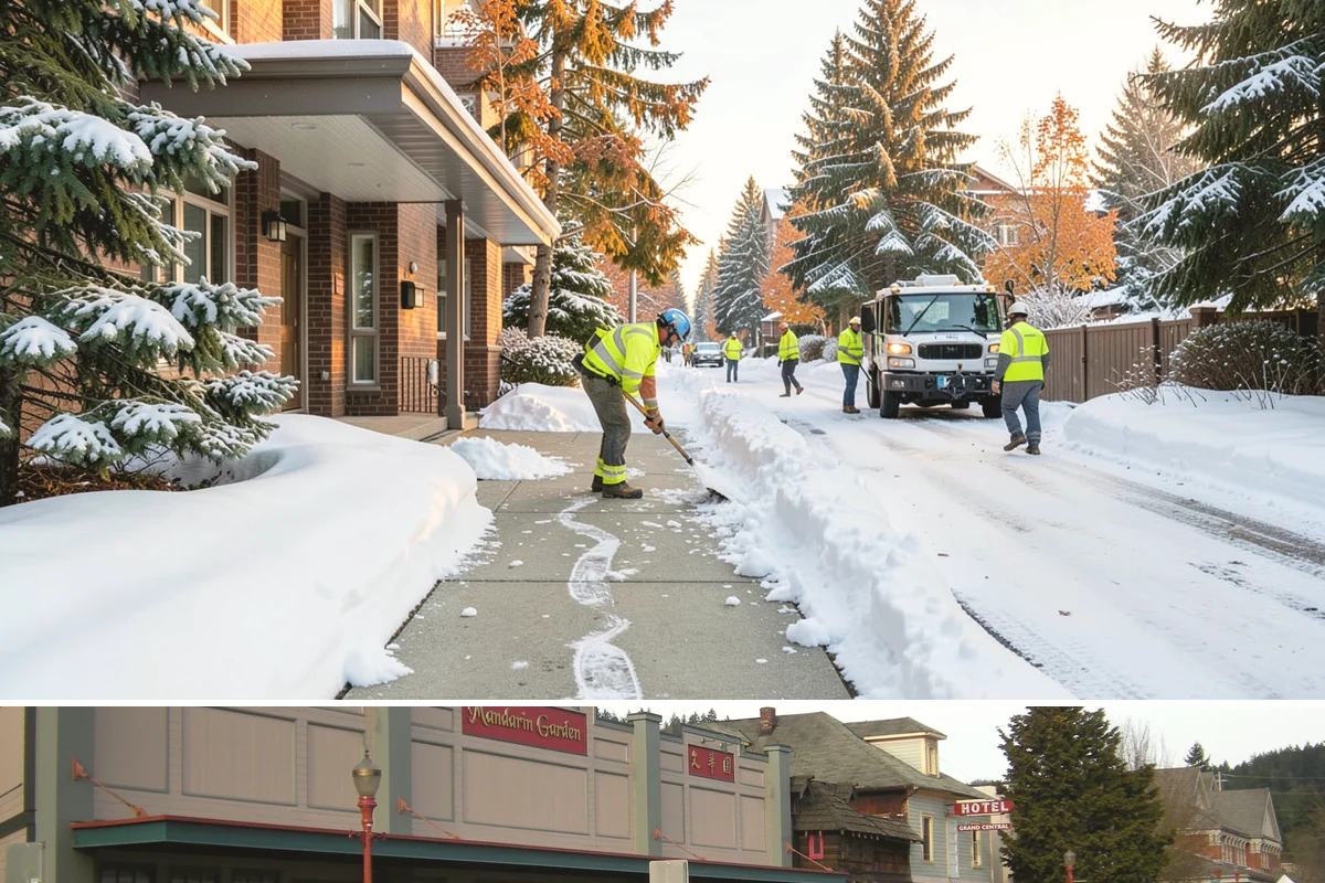 Entryway Clearing in Issaquah, King County, WA - Entryway clearing is essential throughout the season, particularly during wet spells when slush and roof drip collect at the door.