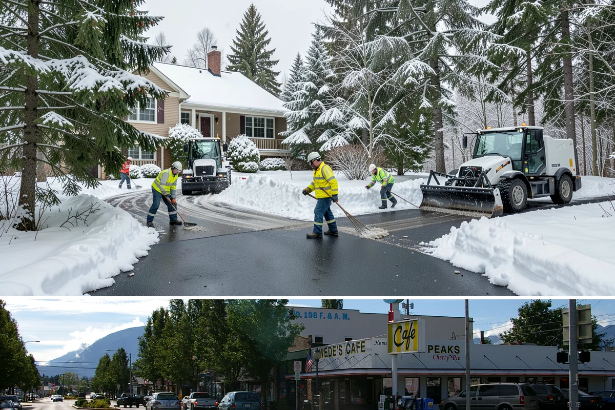 Entryway Clearing in North Bend, King County, WA - Entryway clearing is essential throughout the season, particularly during wet spells when slush and roof drip collect at the door.