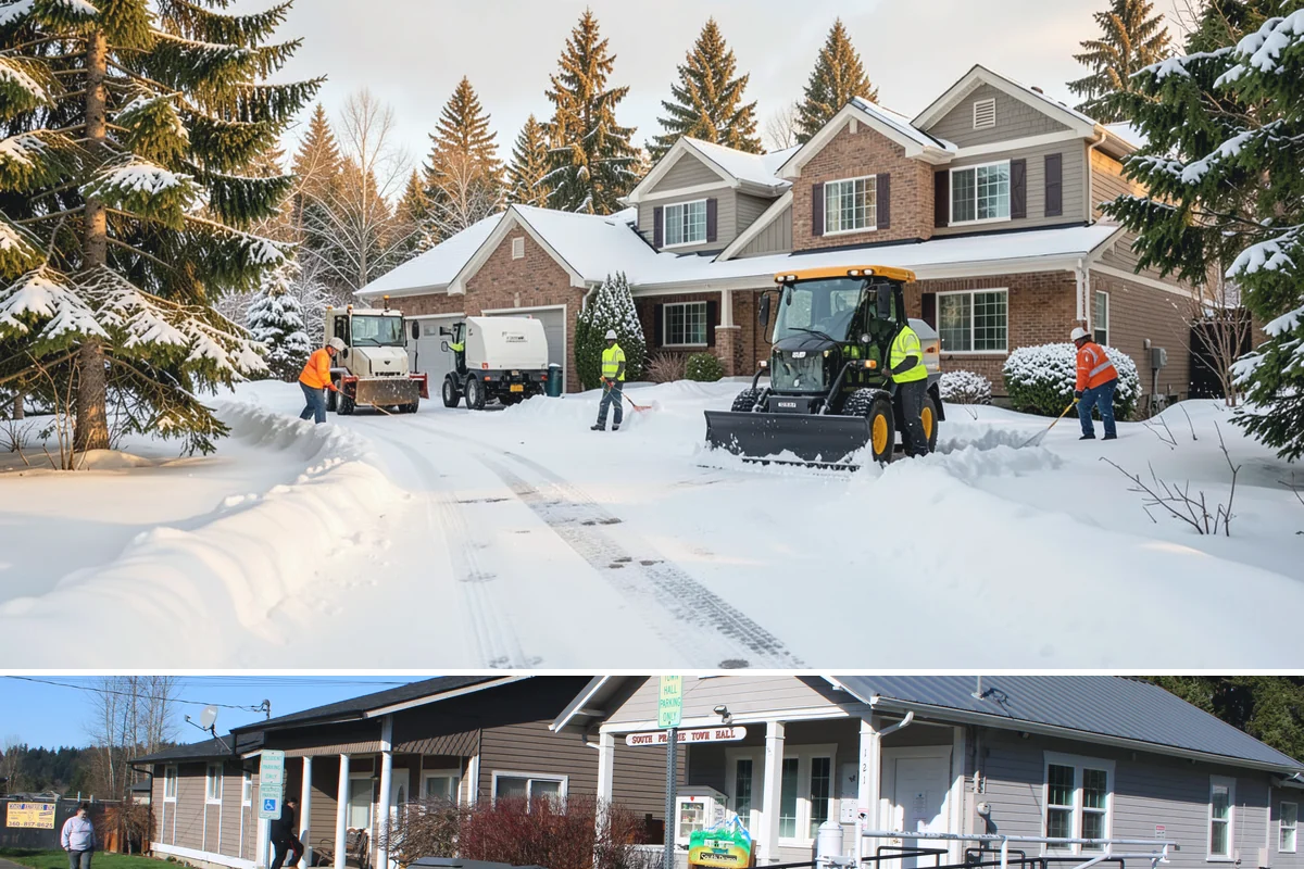 Entryway Clearing in South Prairie, Pierce County, WA - Entryway clearing is essential throughout the season, particularly during wet spells when slush and roof drip collect at the door.
