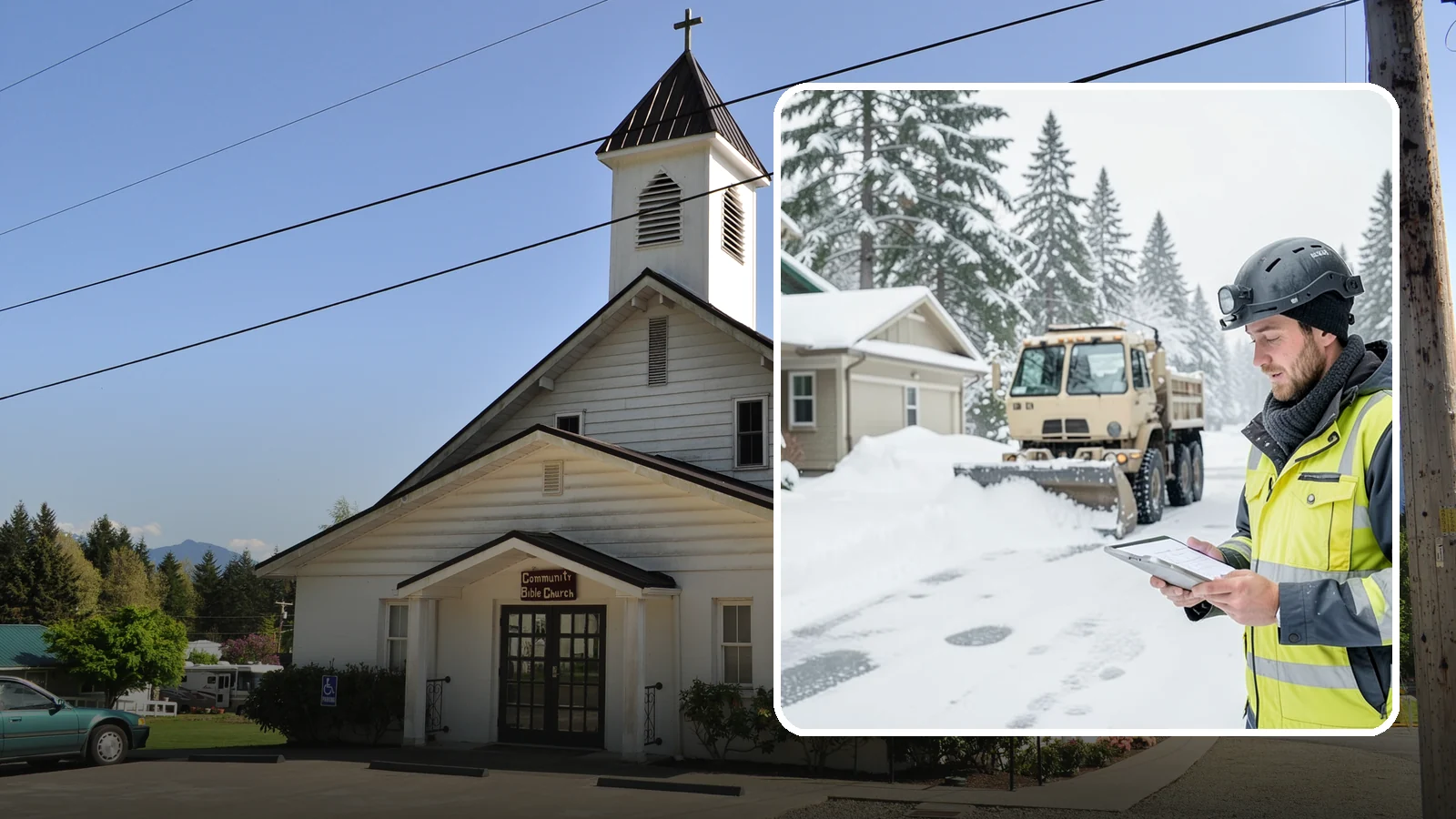 Event Snow Removal in Concrete, Skagit County, WA - We clear parking, entrances, and walkways for weddings, conferences, and winter events across Western Washington so a sudden...