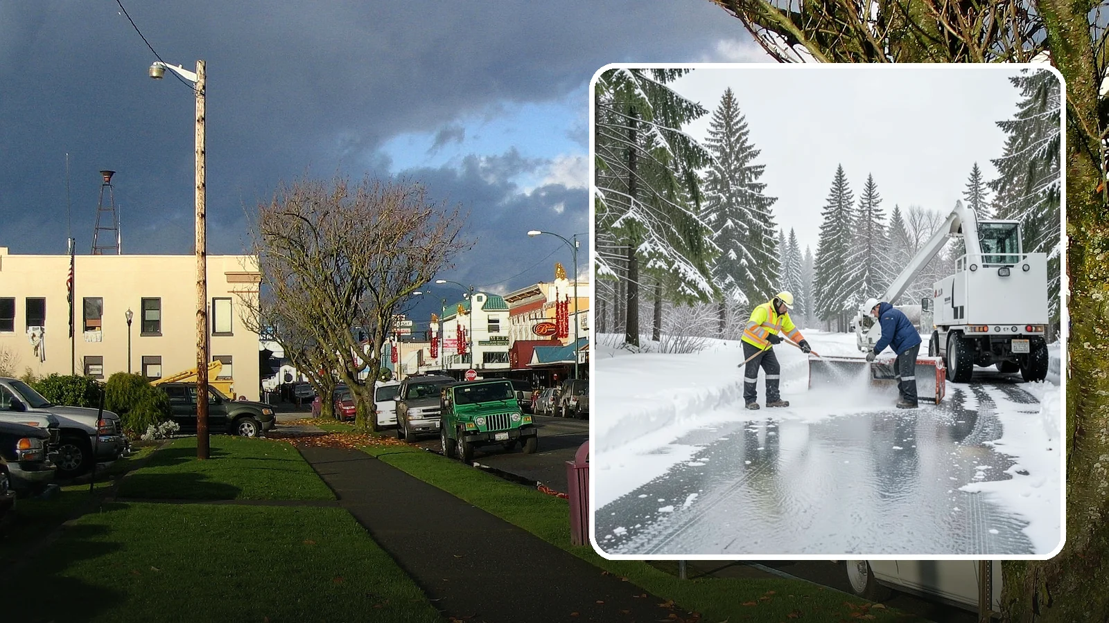 Fire Lane Deicing in Arlington, Snohomish County, WA - Deicing of fire lanes to keep emergency access surfaces from glazing over after they have been plowed.
