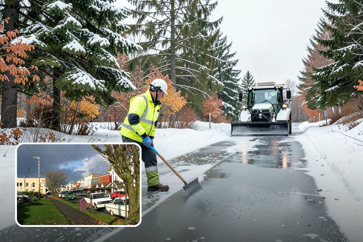 Fire Lane Deicing in Arlington, Snohomish County, WA - Prevents refreeze on plowed emergency-access lanes