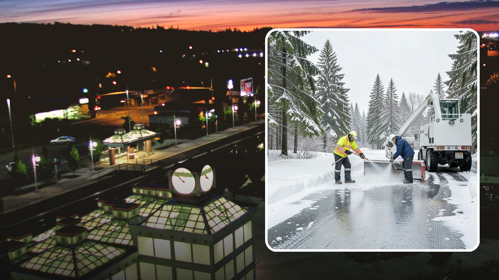 Fire Lane Deicing in Auburn, King County, WA - Deicing of fire lanes to keep emergency access surfaces from glazing over after they have been plowed.