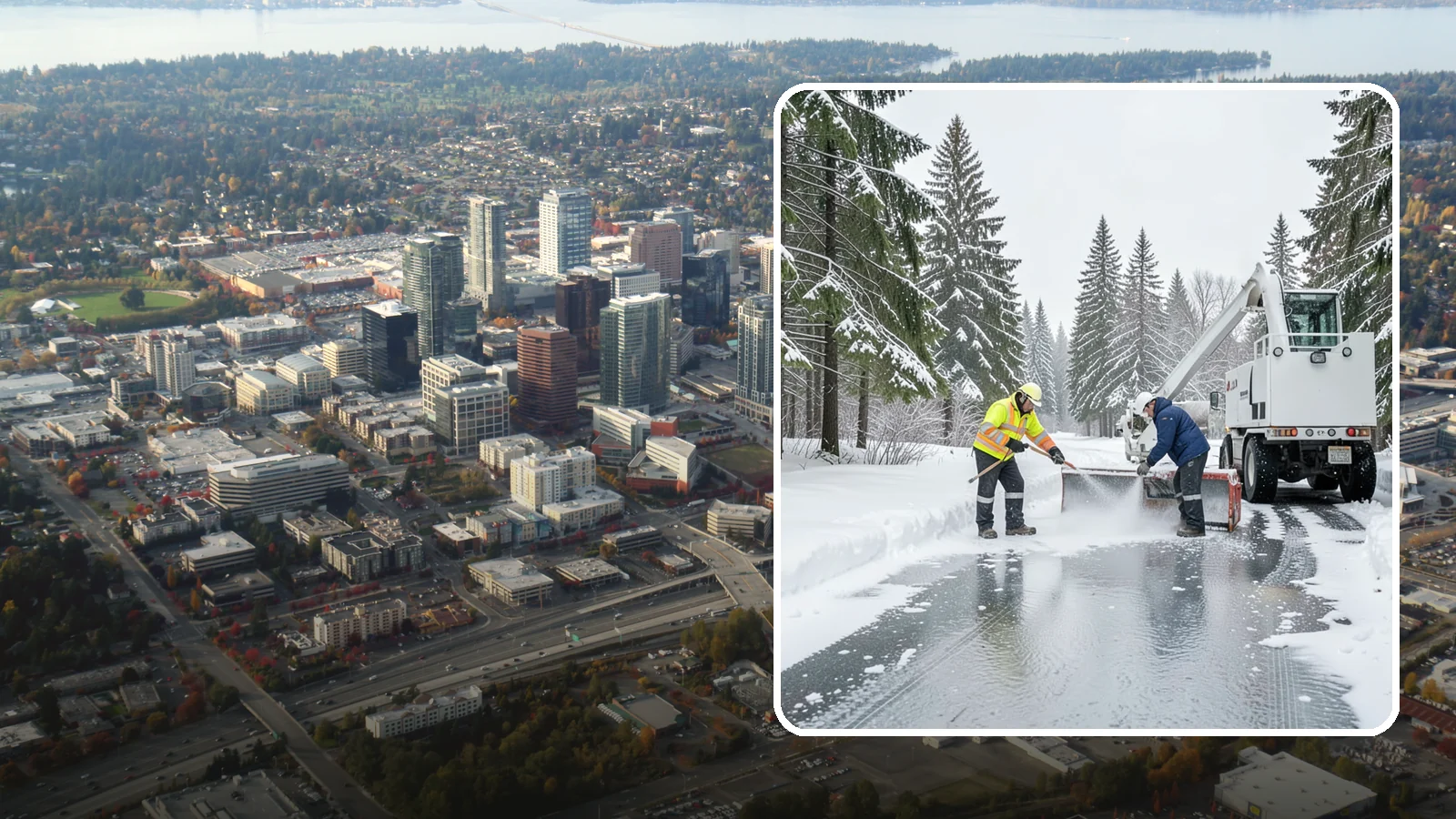 Fire Lane Deicing in Bellevue, King County, WA - Deicing of fire lanes to keep emergency access surfaces from glazing over after they have been plowed.