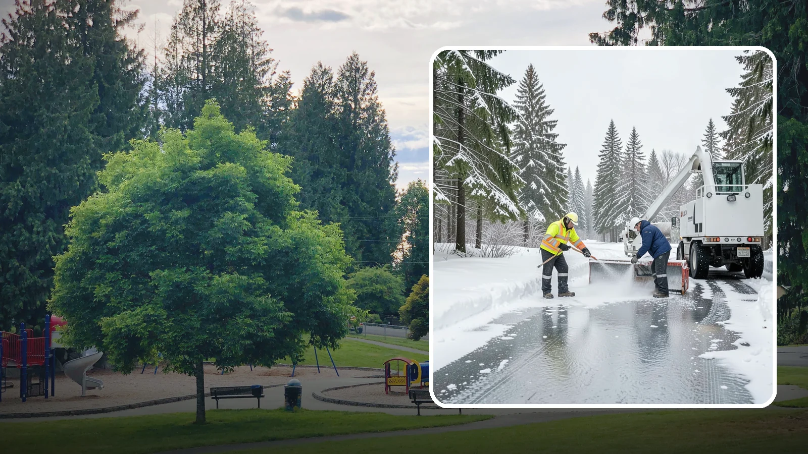 Fire Lane Deicing in Bonney Lake, Pierce County, WA - Deicing of fire lanes to keep emergency access surfaces from glazing over after they have been plowed.