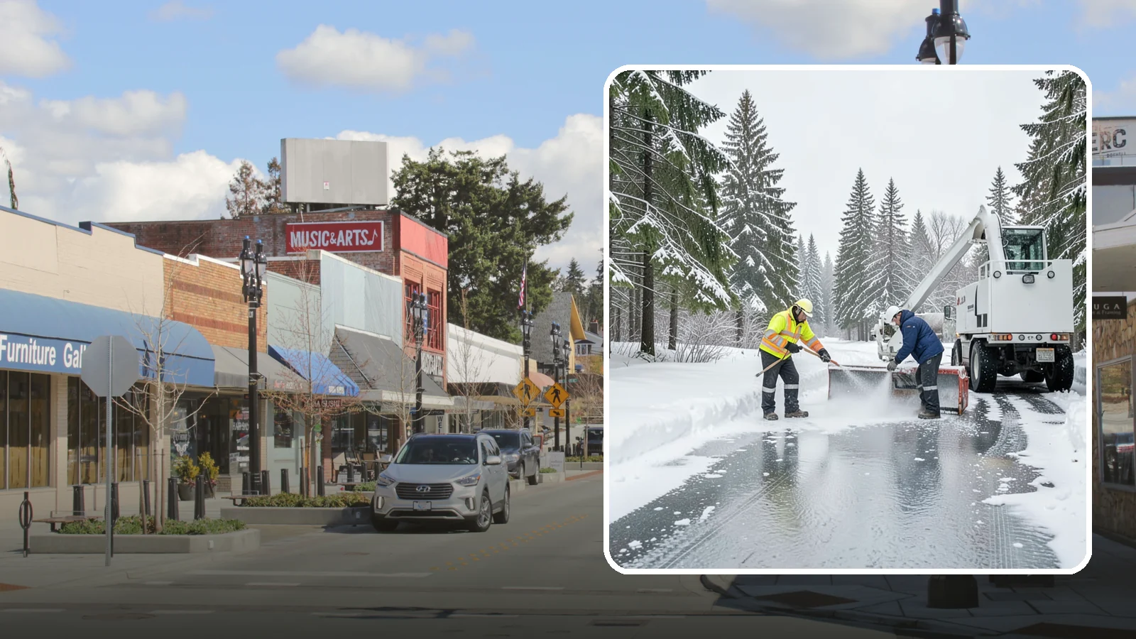Fire Lane Deicing in Bothell, King County, WA - Deicing of fire lanes to keep emergency access surfaces from glazing over after they have been plowed.