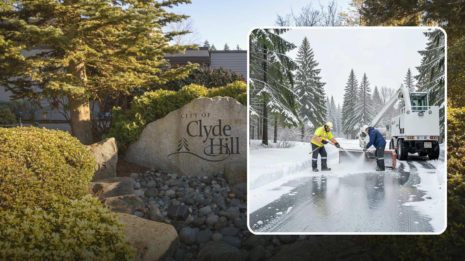 Fire Lane Deicing in Clyde Hill, King County, WA - Deicing of fire lanes to keep emergency access surfaces from glazing over after they have been plowed.