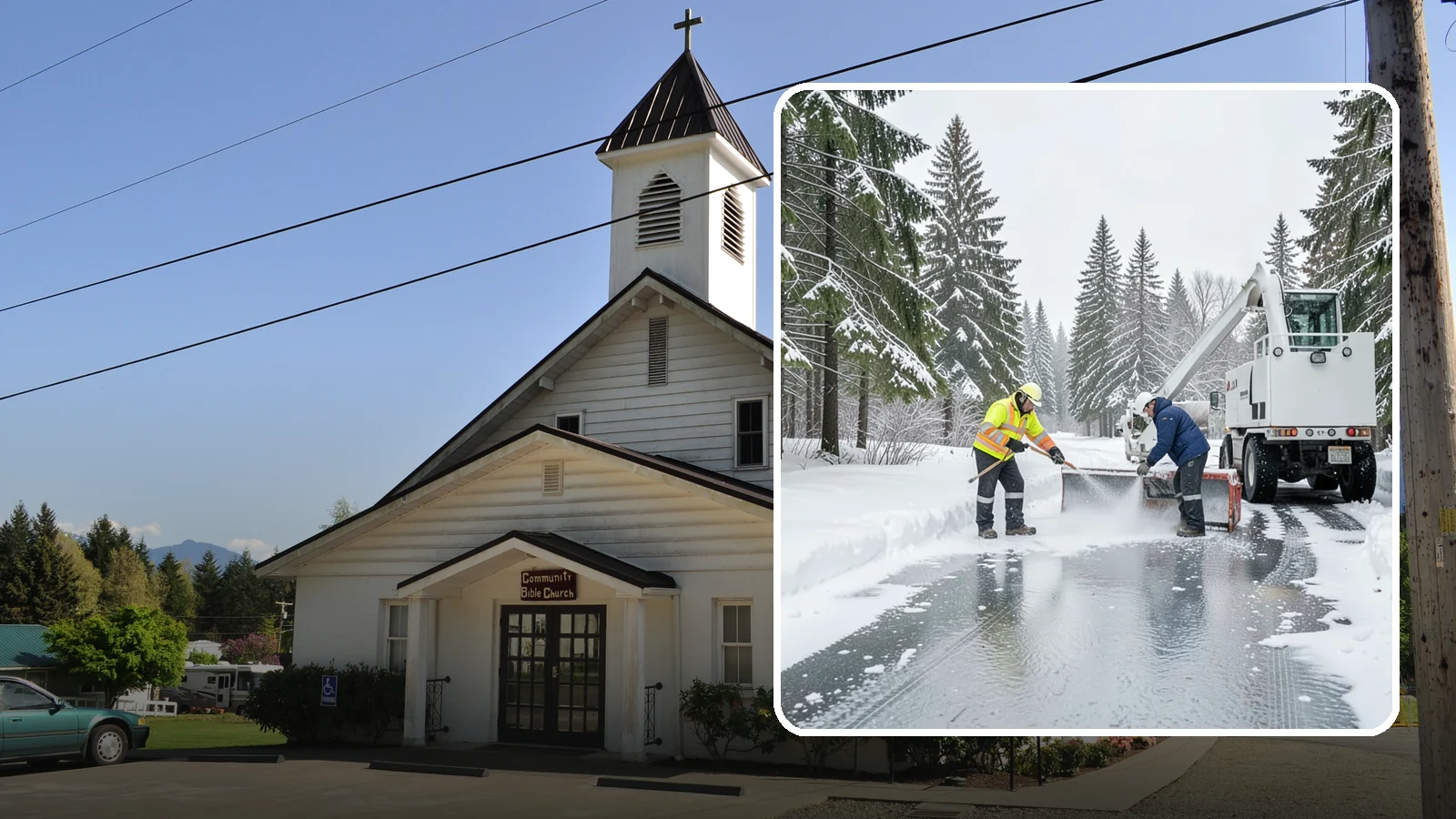 Fire Lane Deicing in Concrete, Skagit County, WA - Deicing of fire lanes to keep emergency access surfaces from glazing over after they have been plowed.
