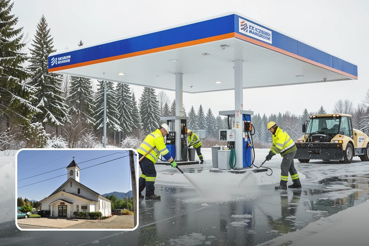 Fire Lane Deicing in Concrete, Skagit County, WA - Prevents refreeze on plowed emergency-access lanes