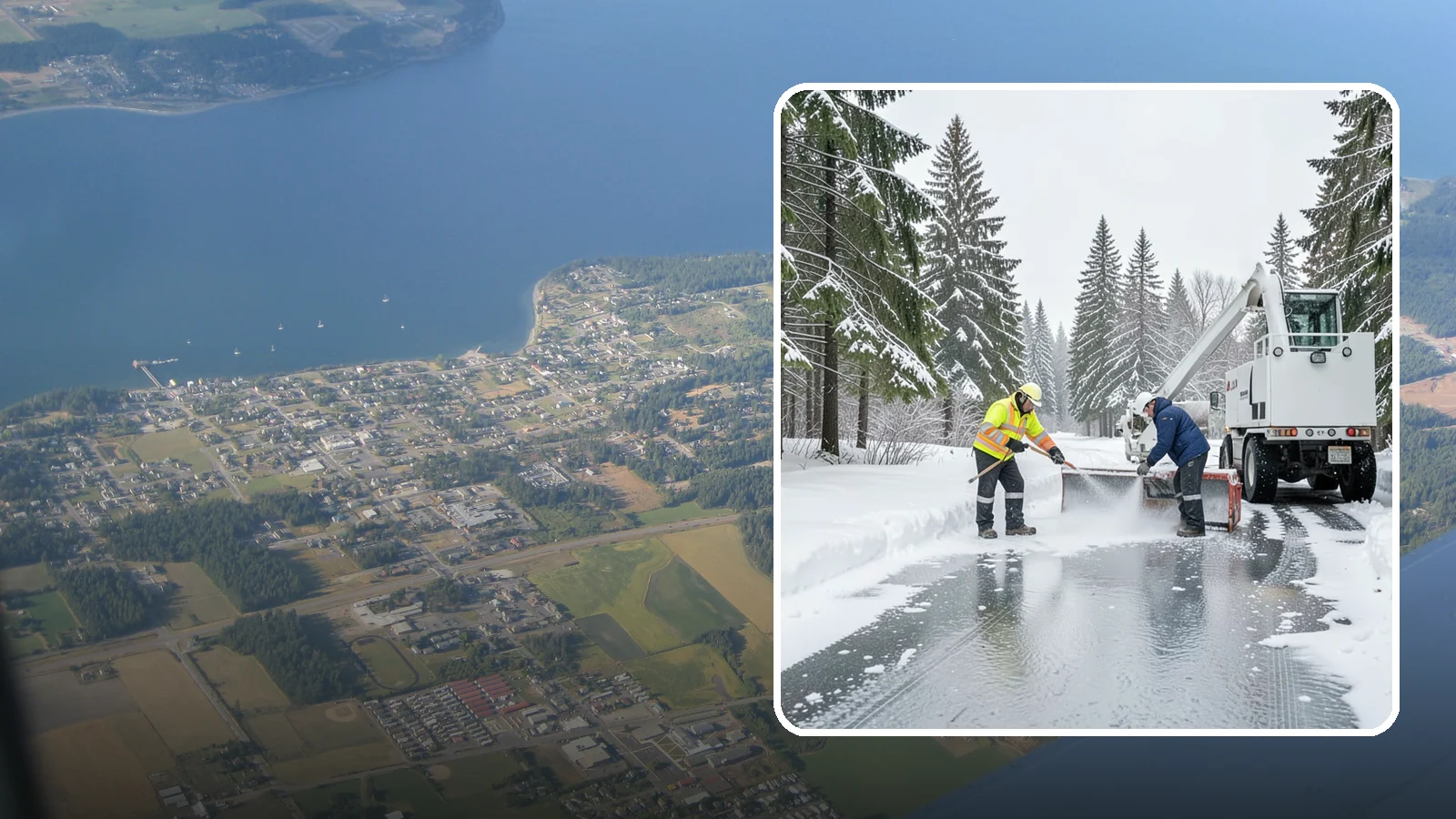 Fire Lane Deicing in Coupeville, Island County, WA - Deicing of fire lanes to keep emergency access surfaces from glazing over after they have been plowed.