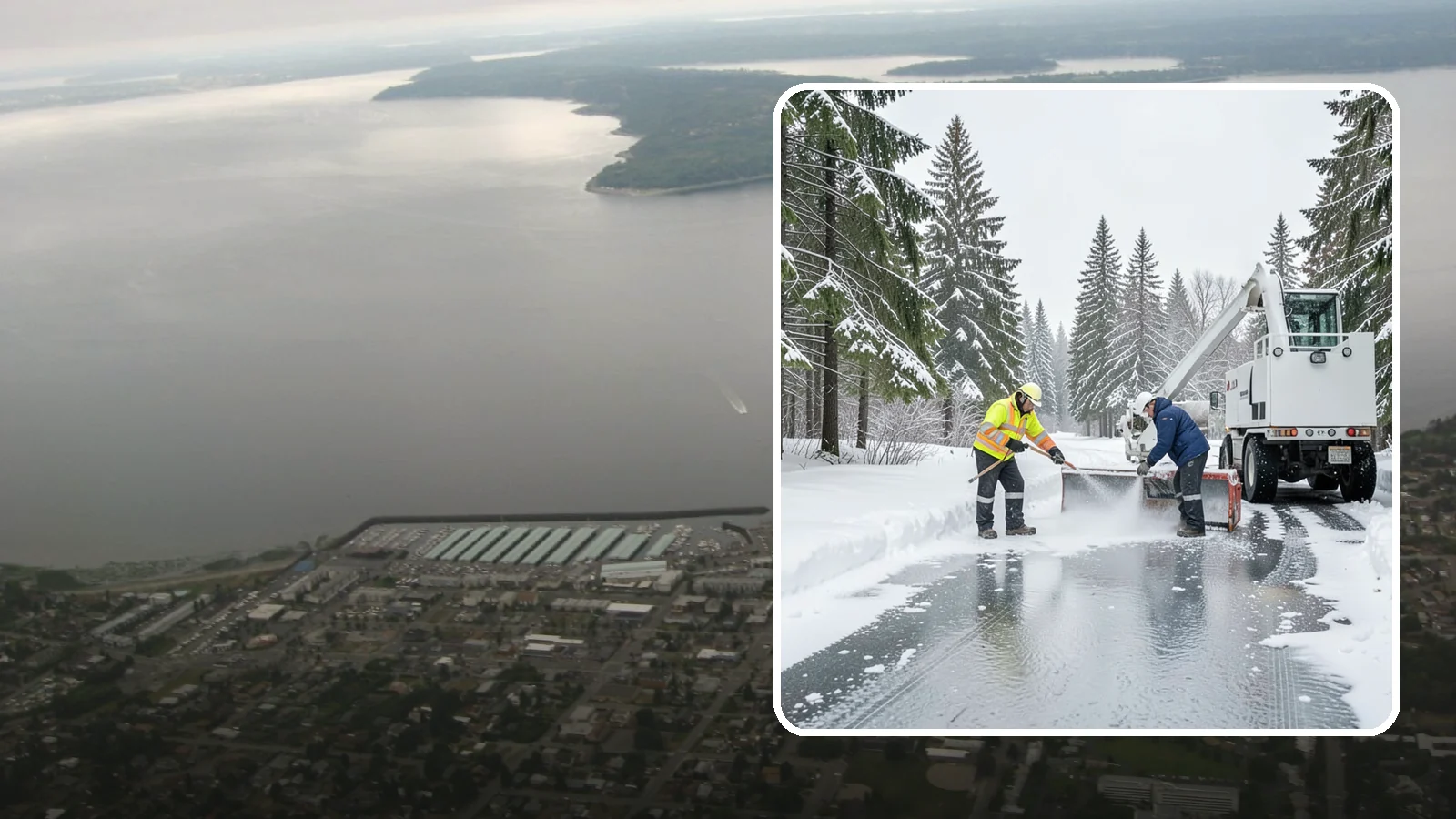 Fire Lane Deicing in Des Moines, King County, WA - Deicing of fire lanes to keep emergency access surfaces from glazing over after they have been plowed.
