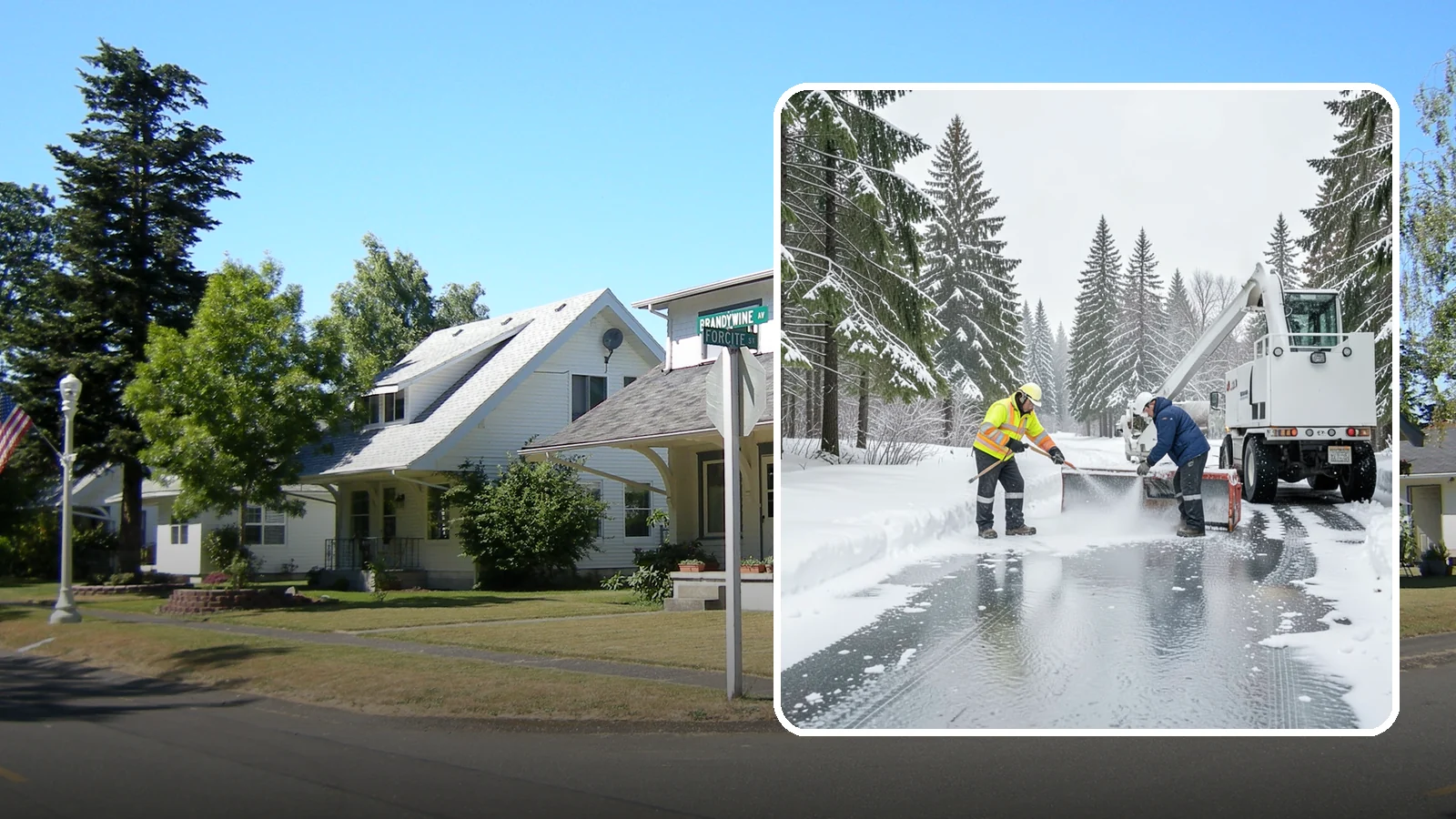 Fire Lane Deicing in DuPont, Pierce County, WA - Deicing of fire lanes to keep emergency access surfaces from glazing over after they have been plowed.