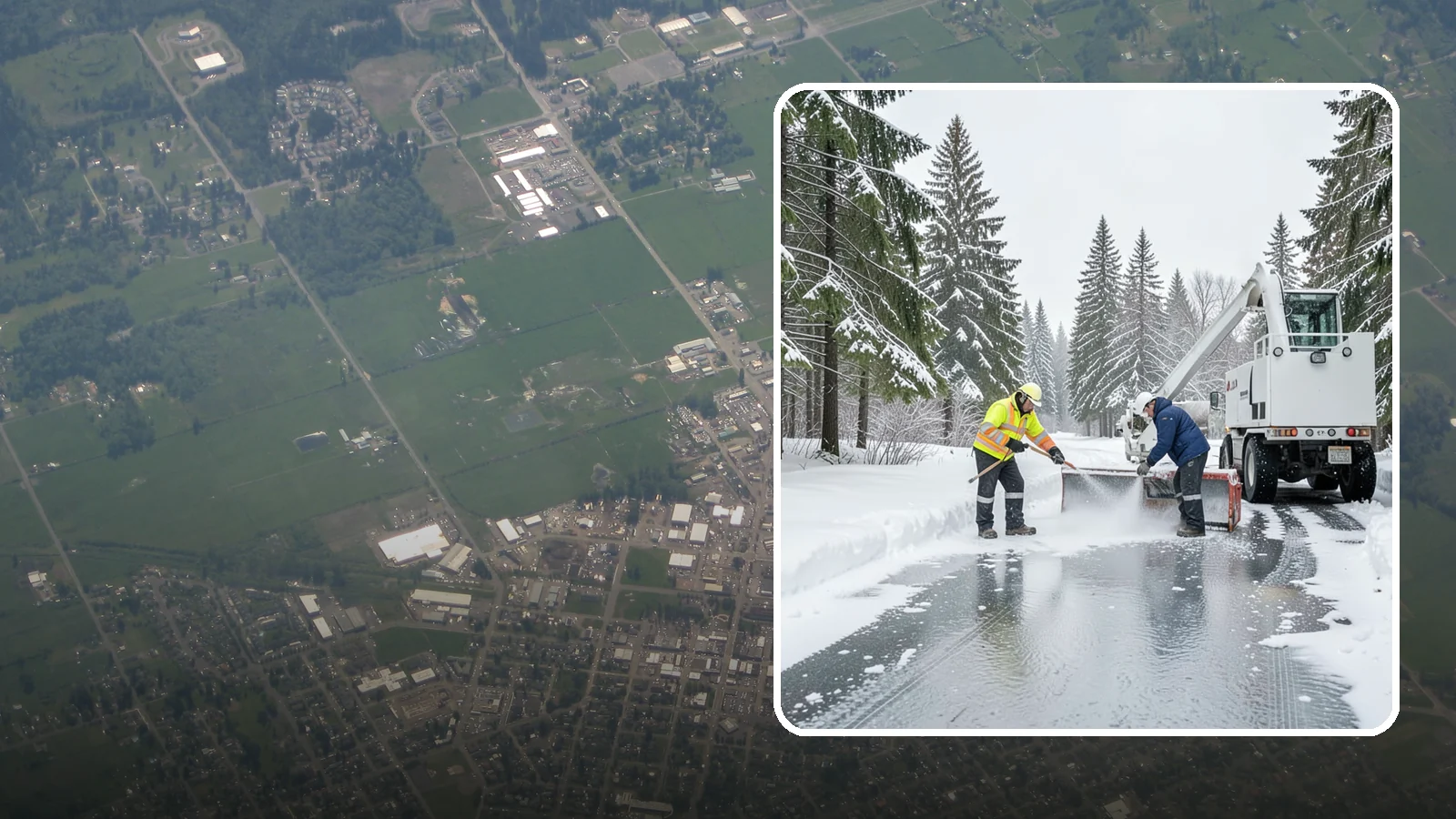 Fire Lane Deicing in Enumclaw, King County, WA - Deicing of fire lanes to keep emergency access surfaces from glazing over after they have been plowed.