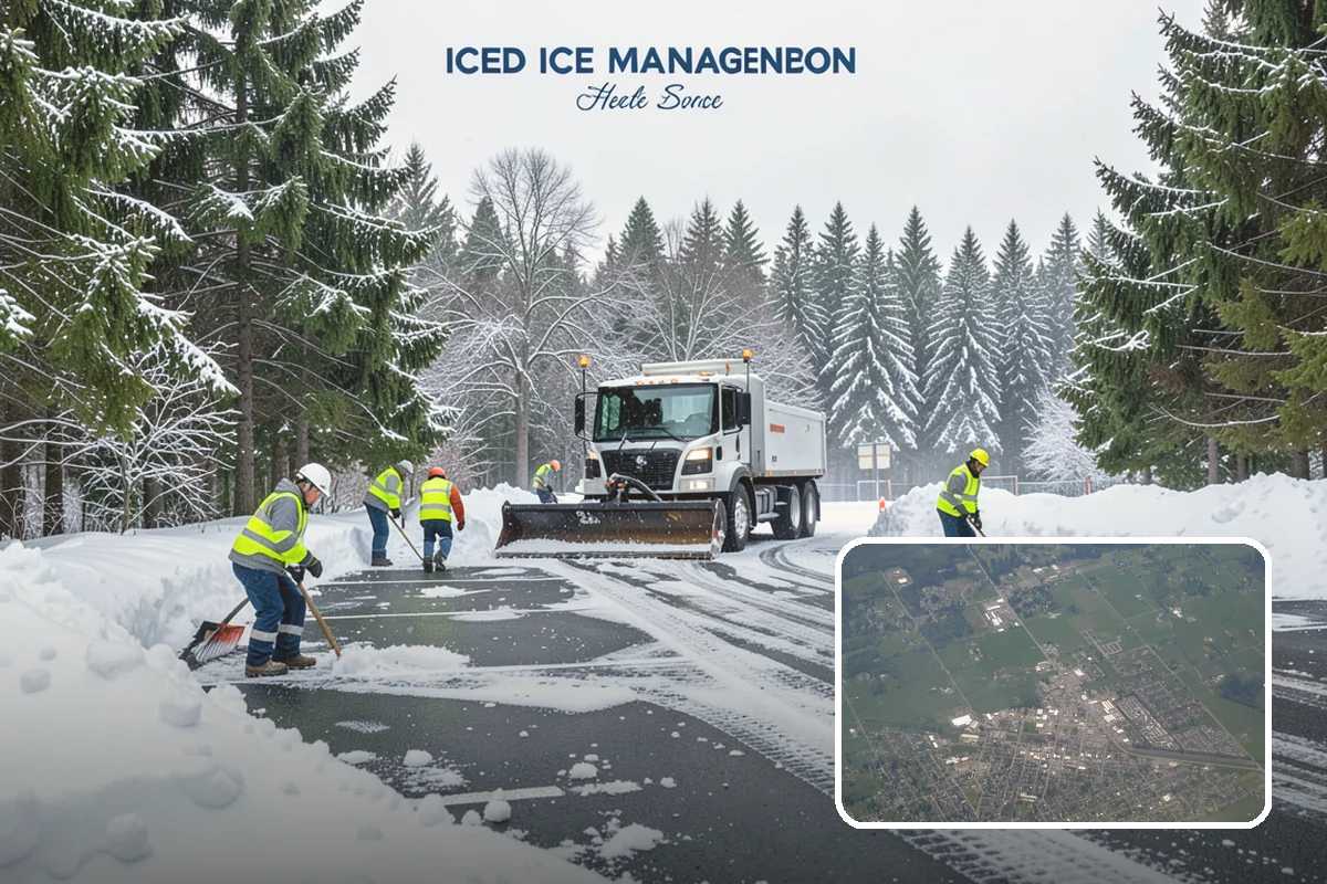 Fire Lane Deicing in Enumclaw, King County, WA - Prevents refreeze on plowed emergency-access lanes