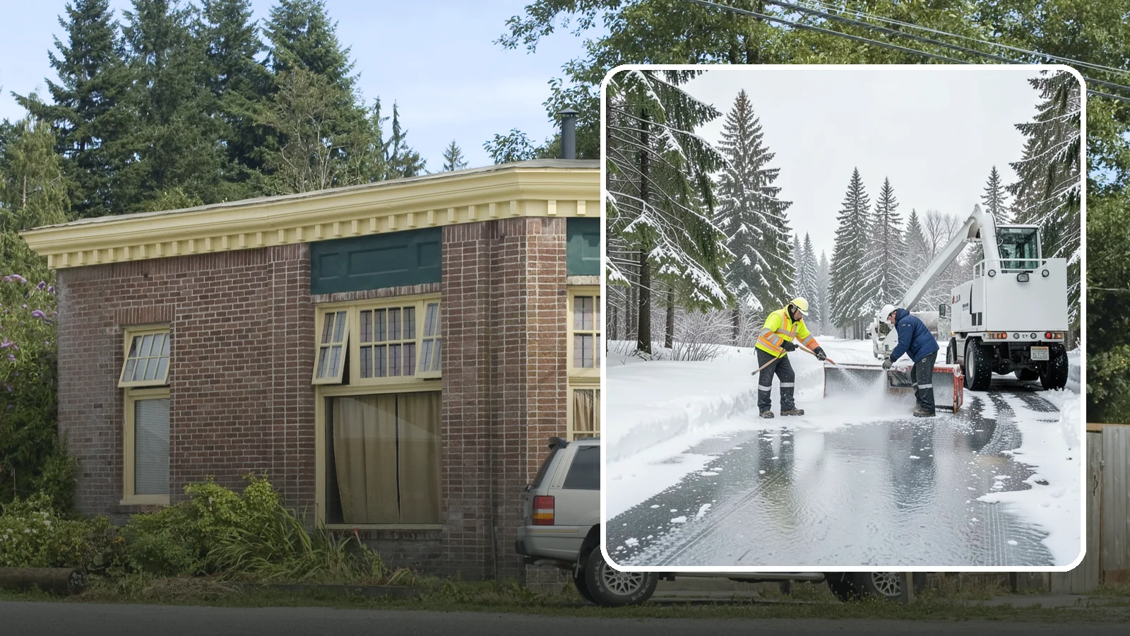 Fire Lane Deicing in Hamilton, Skagit County, WA - Deicing of fire lanes to keep emergency access surfaces from glazing over after they have been plowed.