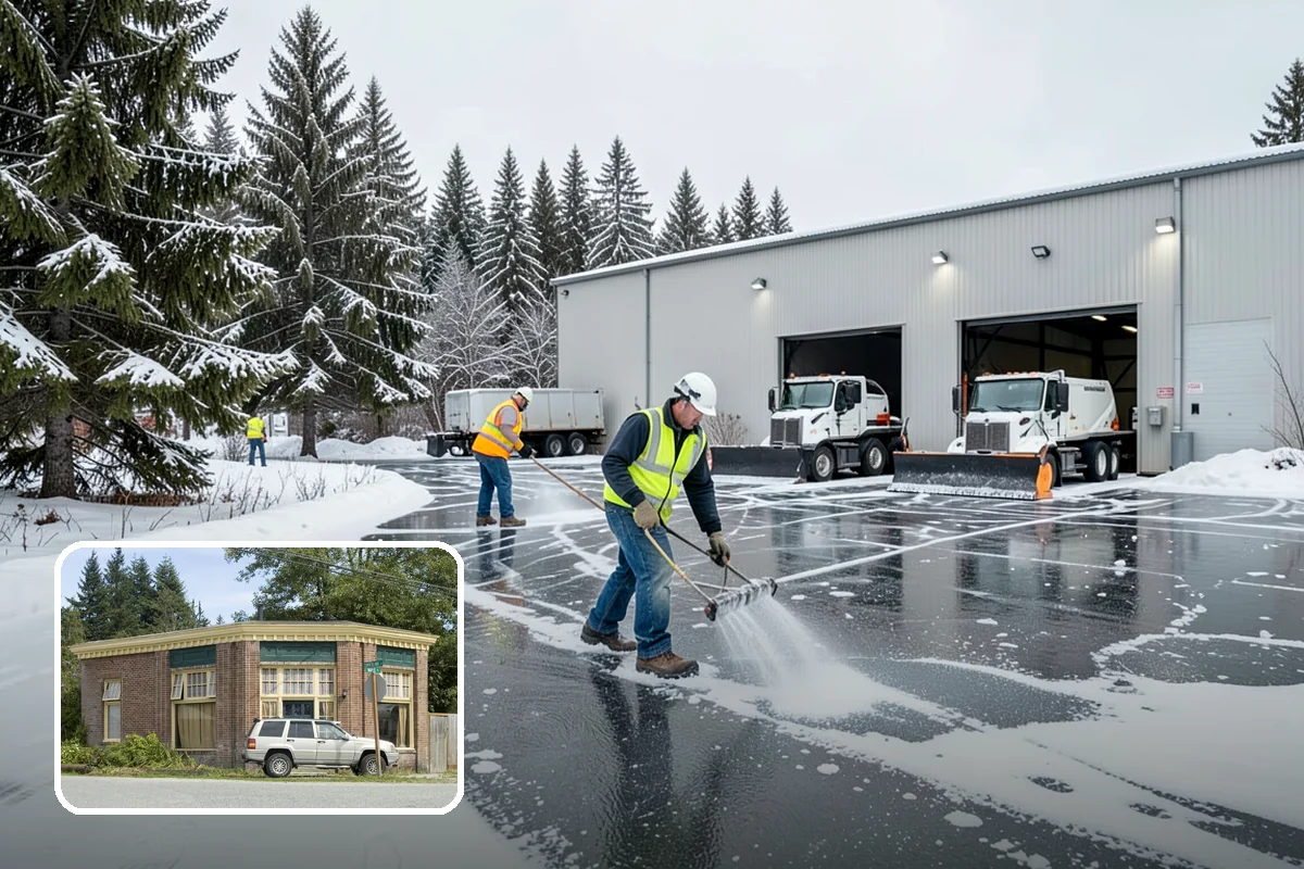 Fire Lane Deicing in Hamilton, Skagit County, WA - Prevents refreeze on plowed emergency-access lanes