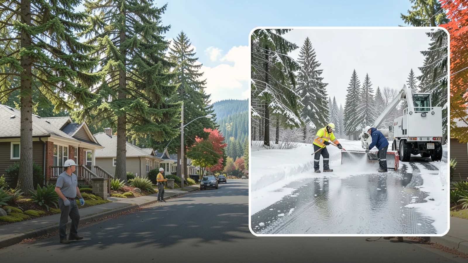 Fire Lane Deicing in Hunts Point, King County, WA - Deicing of fire lanes to keep emergency access surfaces from glazing over after they have been plowed.