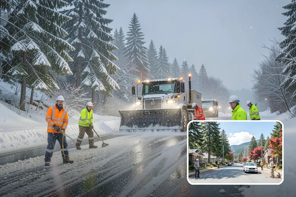 Fire Lane Deicing in Hunts Point, King County, WA - Prevents refreeze on plowed emergency-access lanes