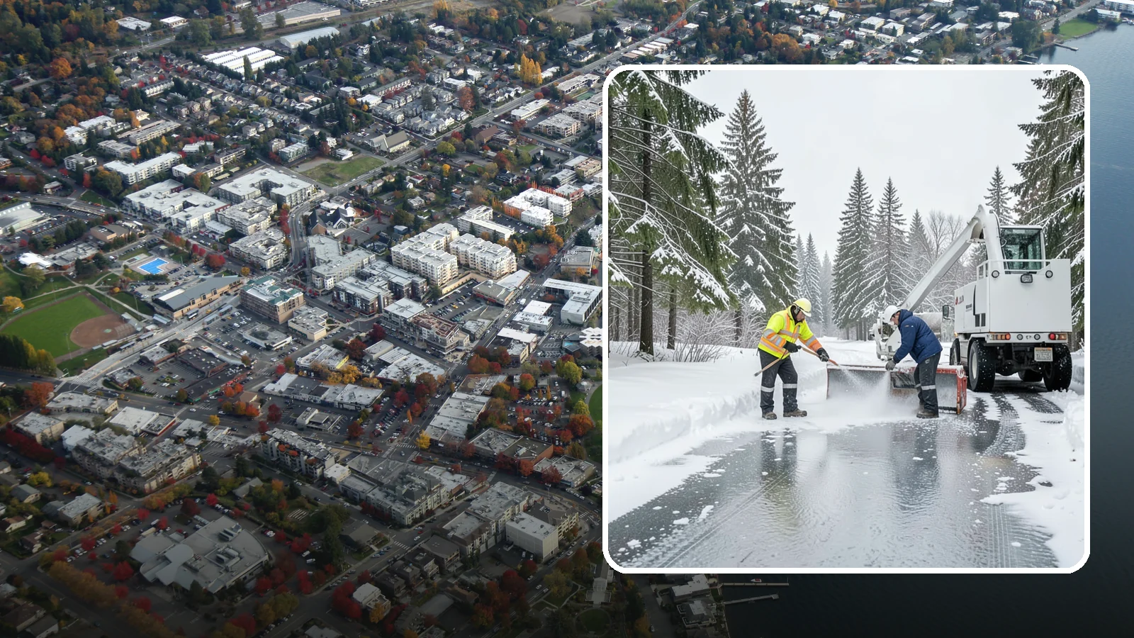 Fire Lane Deicing in Kirkland, King County, WA - Deicing of fire lanes to keep emergency access surfaces from glazing over after they have been plowed.