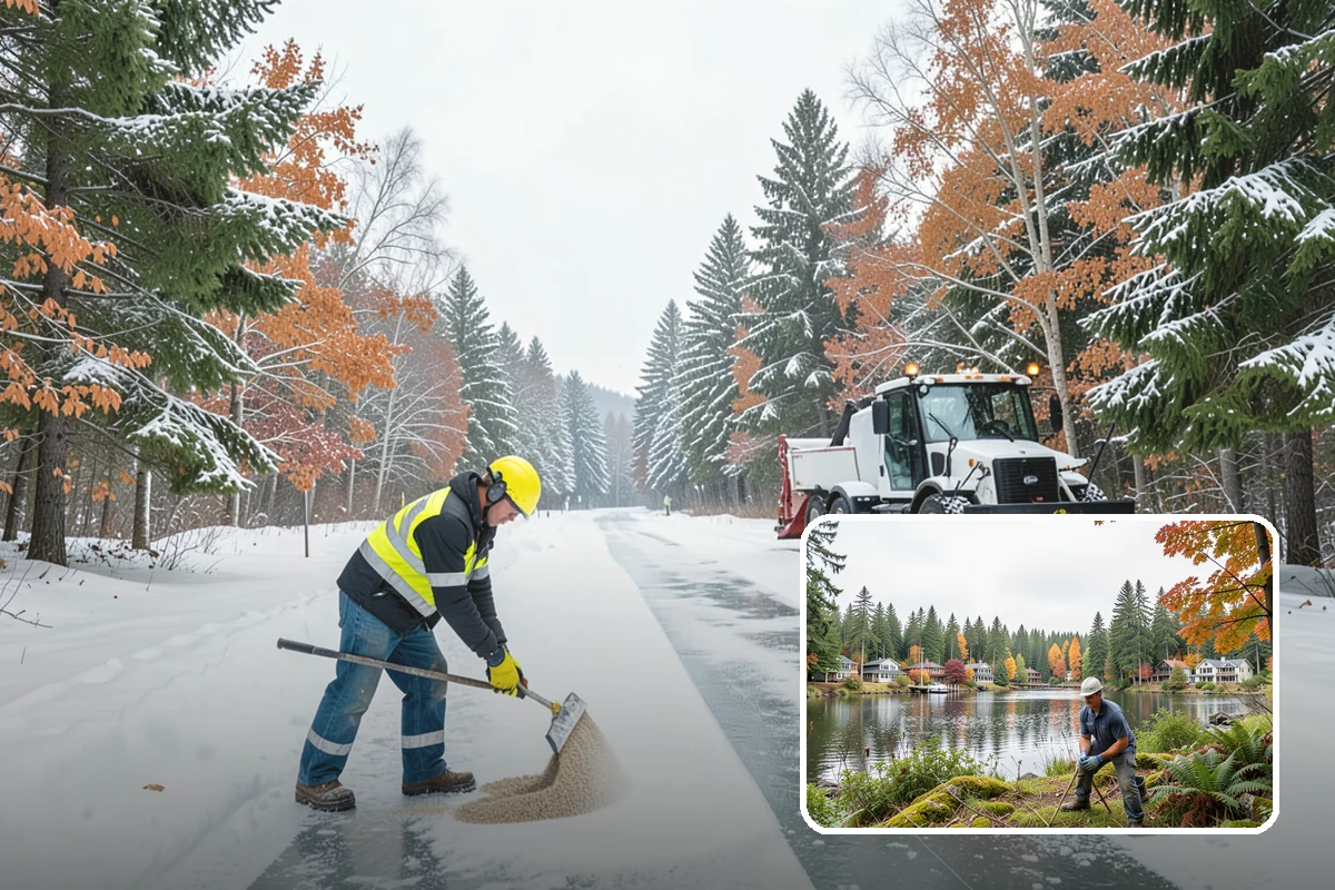 Fire Lane Deicing in La Conner, Skagit County, WA - Prevents refreeze on plowed emergency-access lanes
