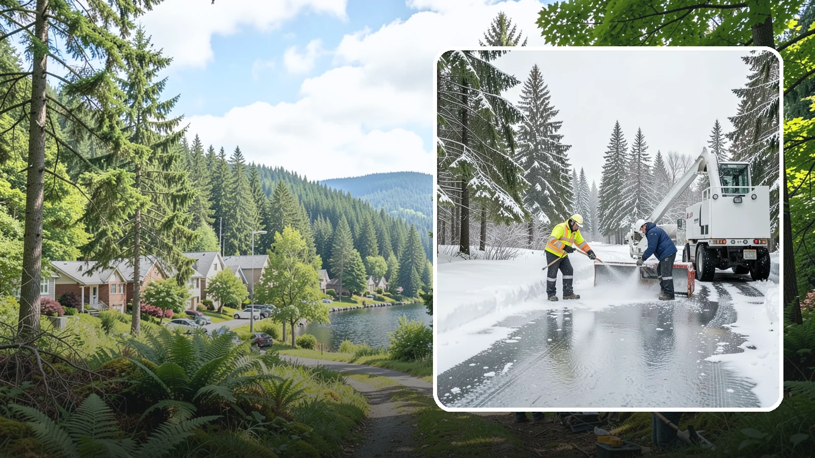 Fire Lane Deicing in Lake Forest Park, King County, WA - Deicing of fire lanes to keep emergency access surfaces from glazing over after they have been plowed.