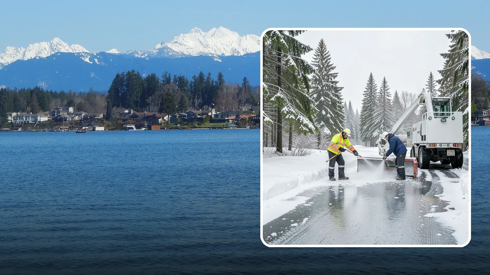 Fire Lane Deicing in Lake Stevens, Snohomish County, WA - Deicing of fire lanes to keep emergency access surfaces from glazing over after they have been plowed.