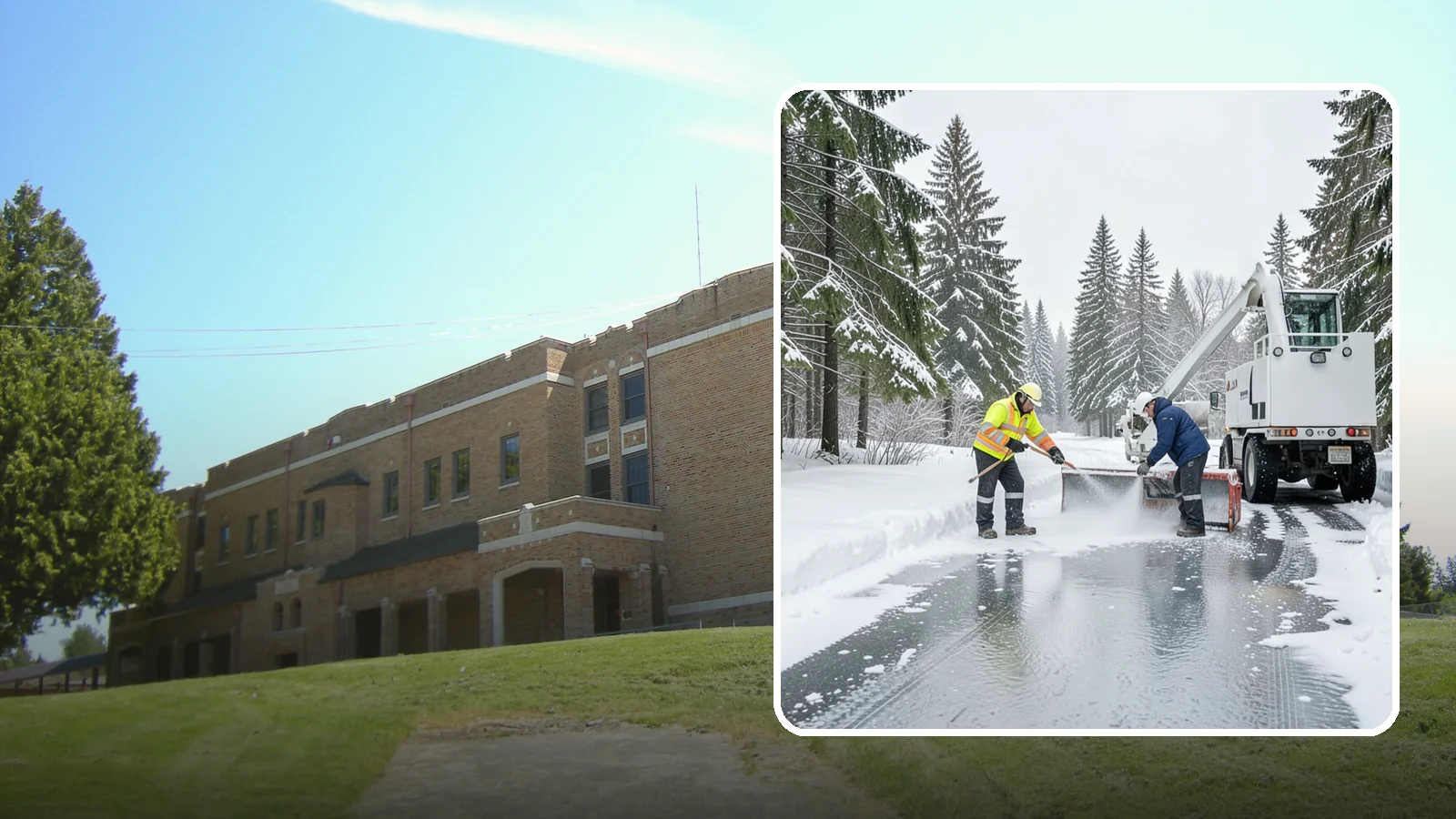 Fire Lane Deicing in Maple Valley, King County, WA - Deicing of fire lanes to keep emergency access surfaces from glazing over after they have been plowed.
