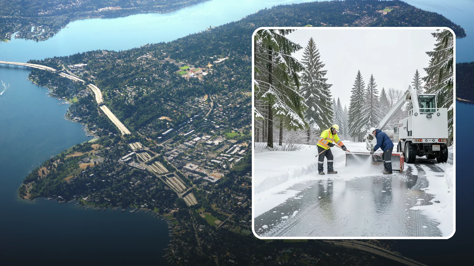 Fire Lane Deicing in Mercer Island, King County, WA - Deicing of fire lanes to keep emergency access surfaces from glazing over after they have been plowed.