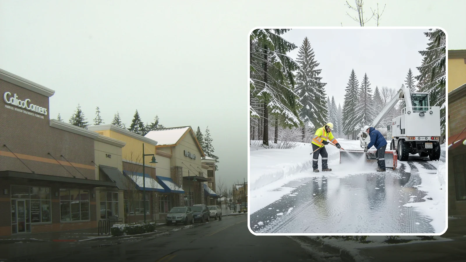 Fire Lane Deicing in Mill Creek, Snohomish County, WA - Deicing of fire lanes to keep emergency access surfaces from glazing over after they have been plowed.