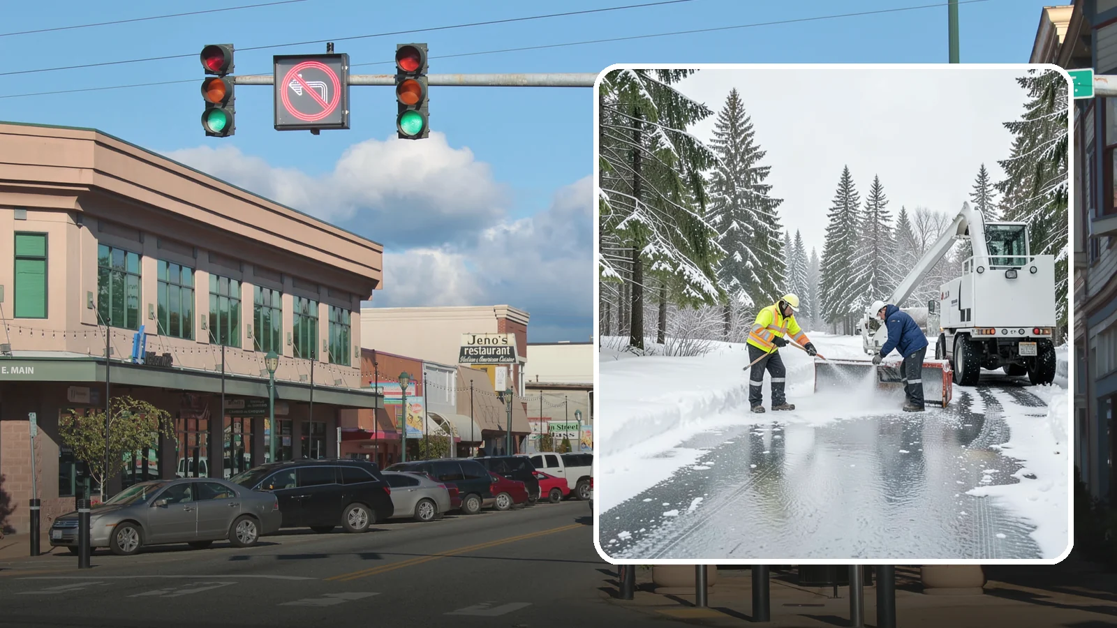 Fire Lane Deicing in Monroe, Snohomish County, WA - Deicing of fire lanes to keep emergency access surfaces from glazing over after they have been plowed.