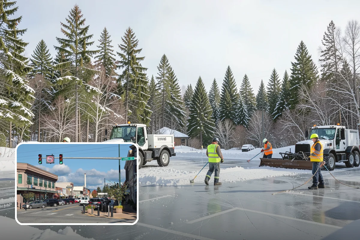 Fire Lane Deicing in Monroe, Snohomish County, WA - Prevents refreeze on plowed emergency-access lanes
