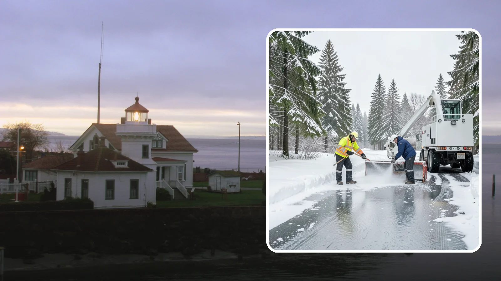 Fire Lane Deicing in Mukilteo, Snohomish County, WA - Deicing of fire lanes to keep emergency access surfaces from glazing over after they have been plowed.