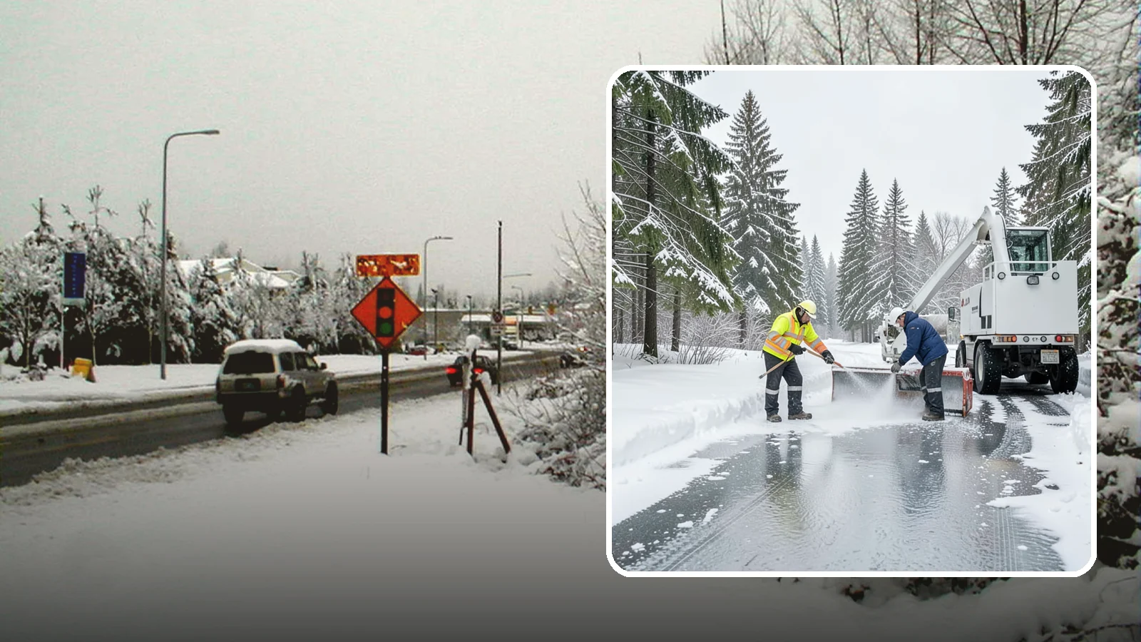 Fire Lane Deicing in Newcastle, King County, WA - Deicing of fire lanes to keep emergency access surfaces from glazing over after they have been plowed.