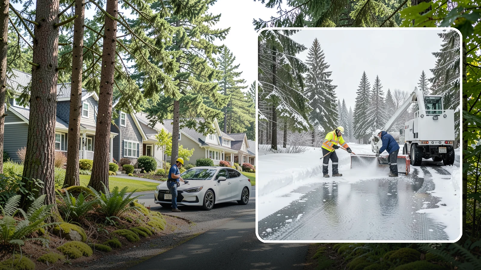 Fire Lane Deicing in Normandy Park, King County, WA - Deicing of fire lanes to keep emergency access surfaces from glazing over after they have been plowed.